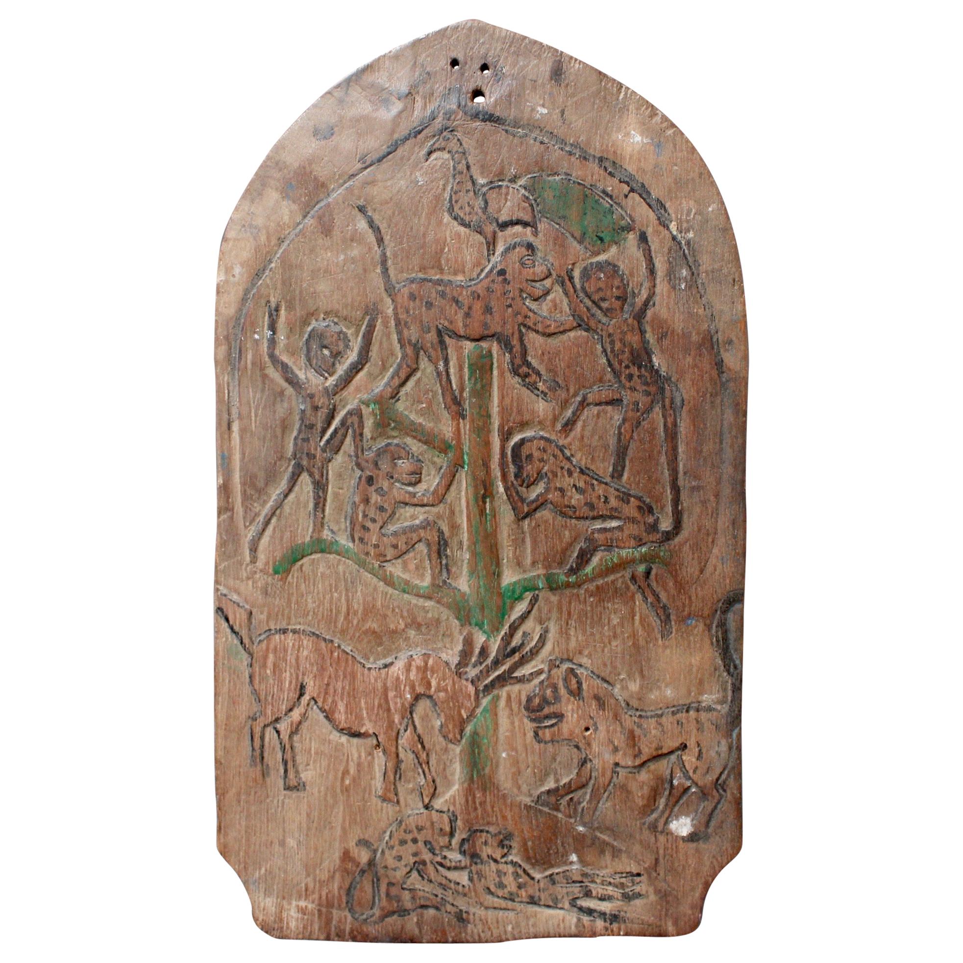 Double-Sided Carved Wooden Blawong Board from Java, circa 1920s-1950s For Sale