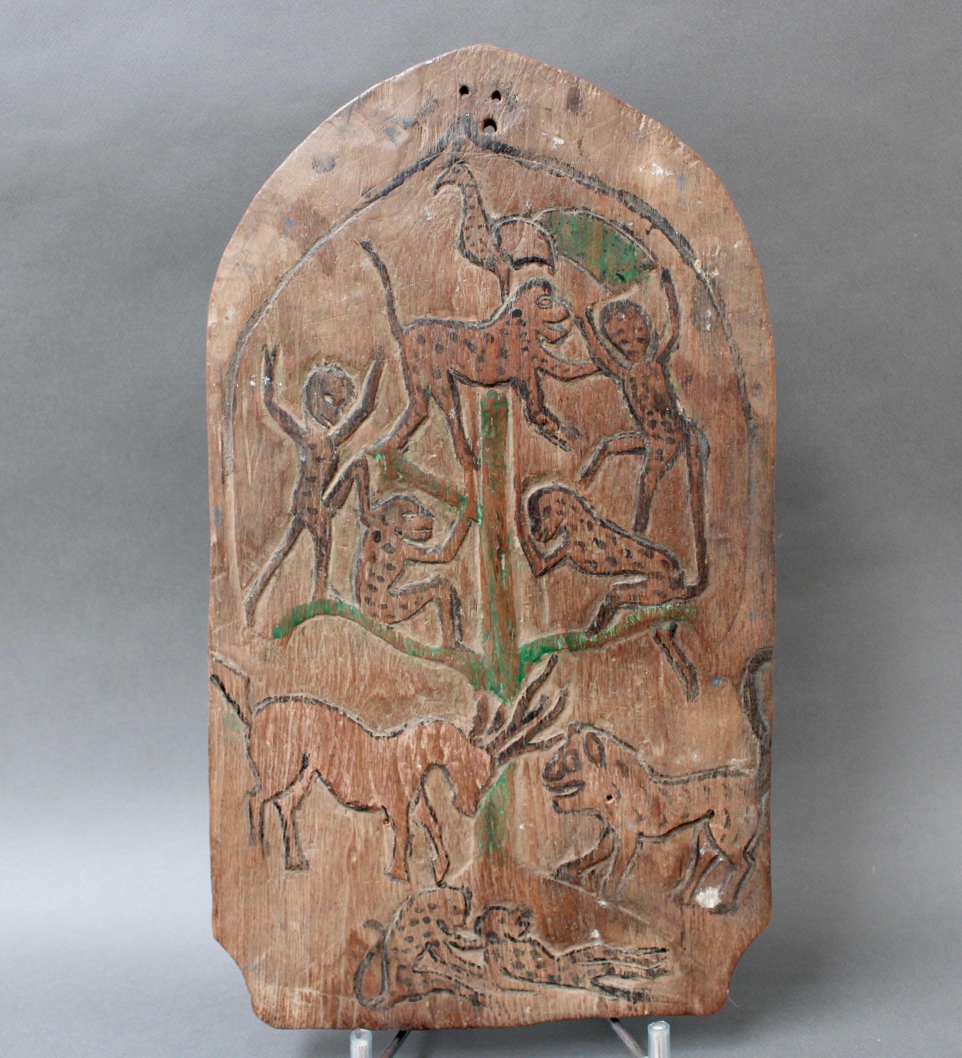Double-Sided Carved Wooden Blawong Board from Java, circa 1920s-1950s For Sale 3