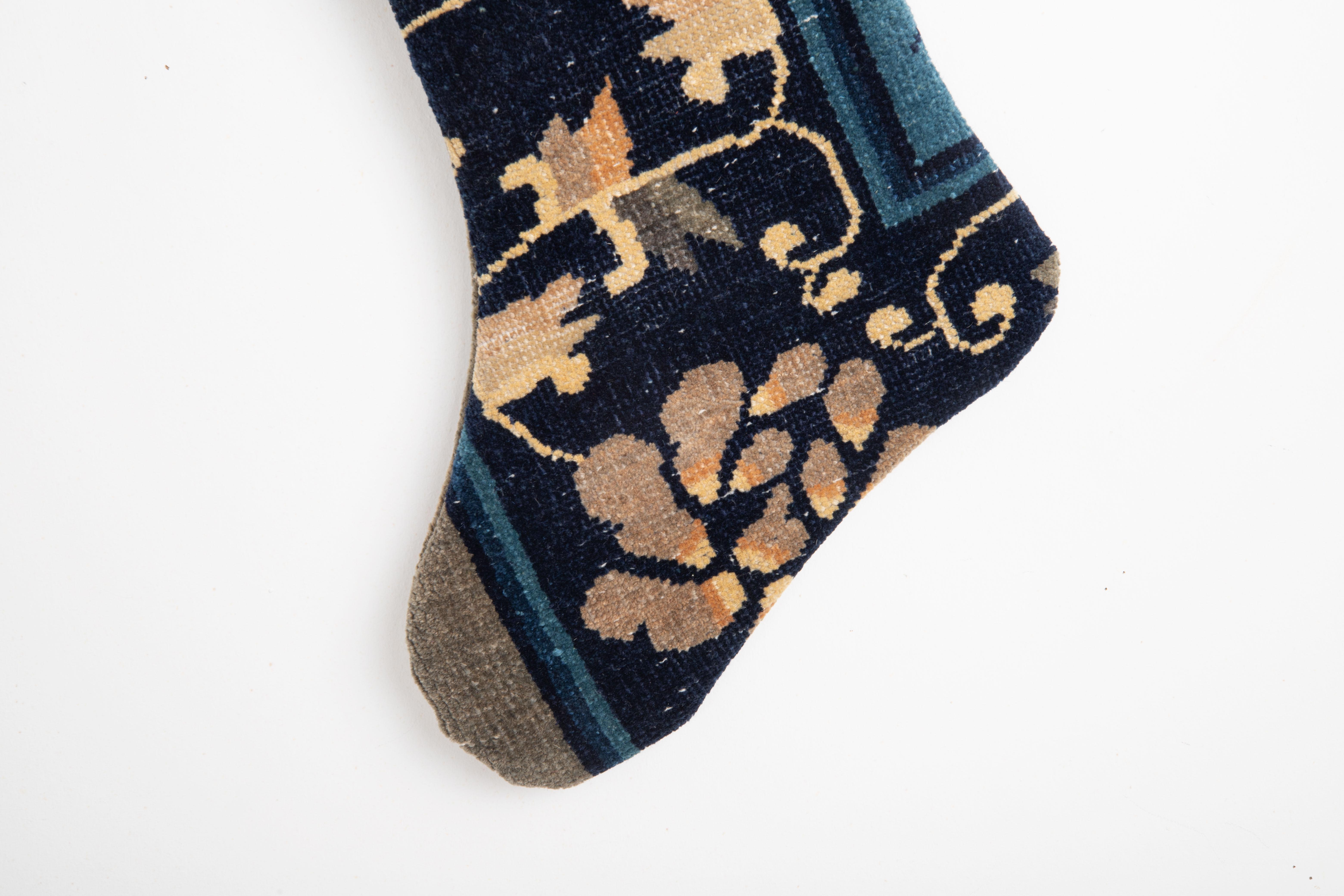 Art Deco Double Sided Christmas Stocking Made from Chinese Deco Rug Fragments For Sale