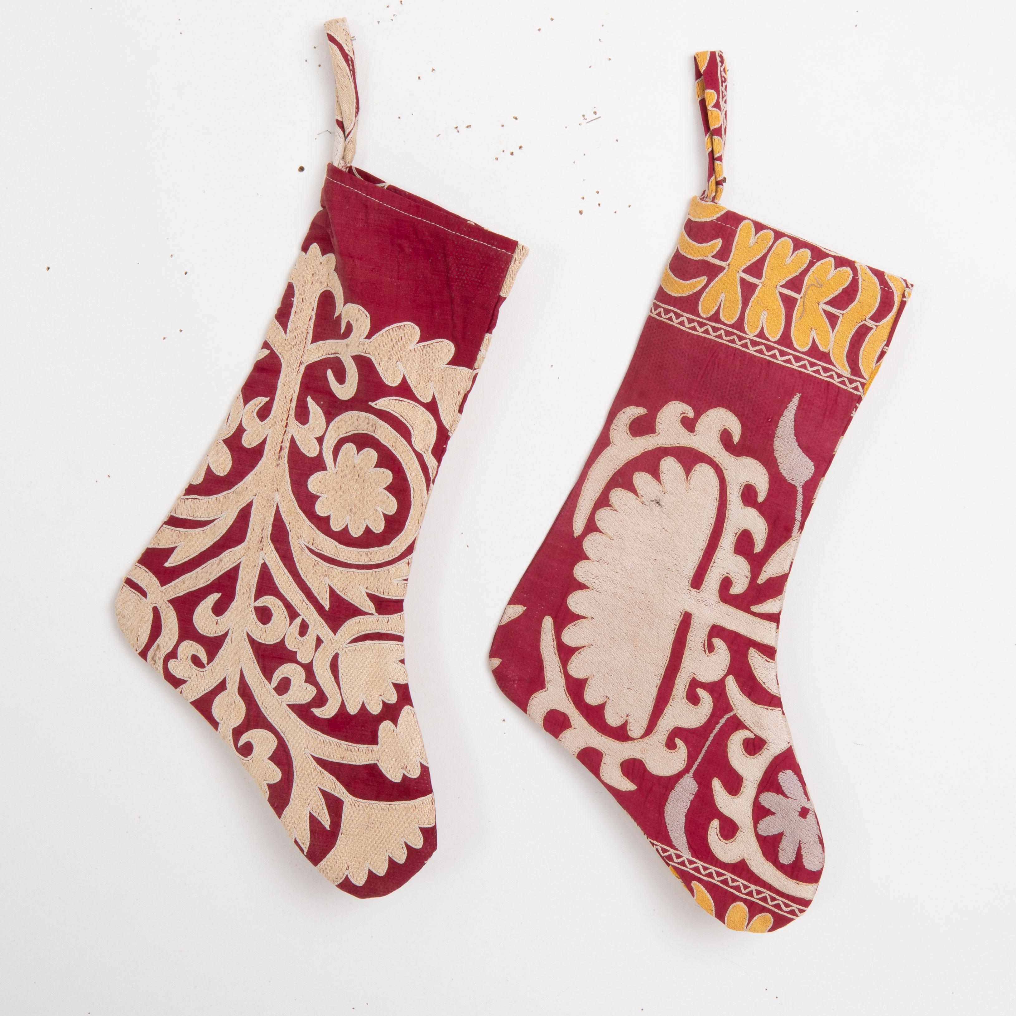Embroidered Double Sided Christmas Stocking Made from Chinese Deco Rug Fragments For Sale