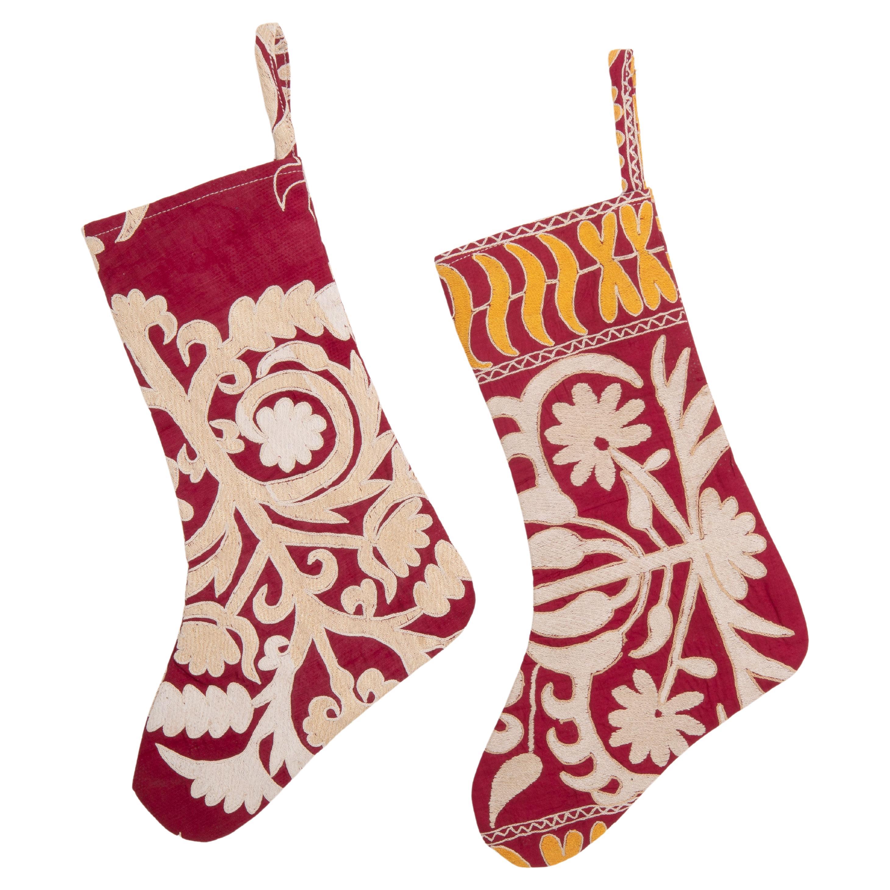 Double Sided Christmas Stocking Made from Chinese Deco Rug Fragments For Sale