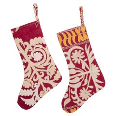 Vintage Double Sided Christmas Stocking Made from Chinese Deco Rug Fragments