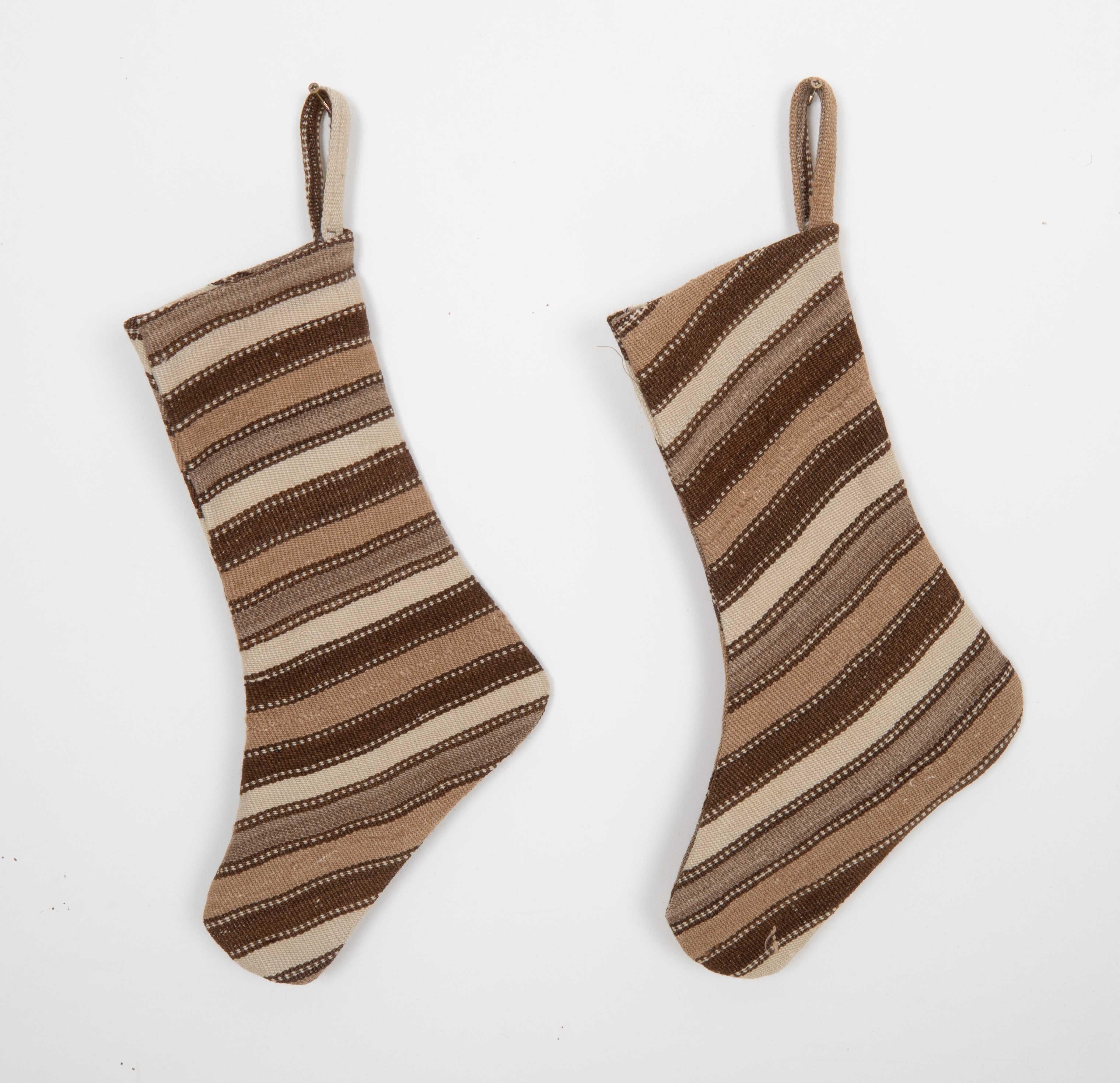 Turkish Double Sided Christmas Stockings Made from Vintage Anatolian Kilim Fragments For Sale