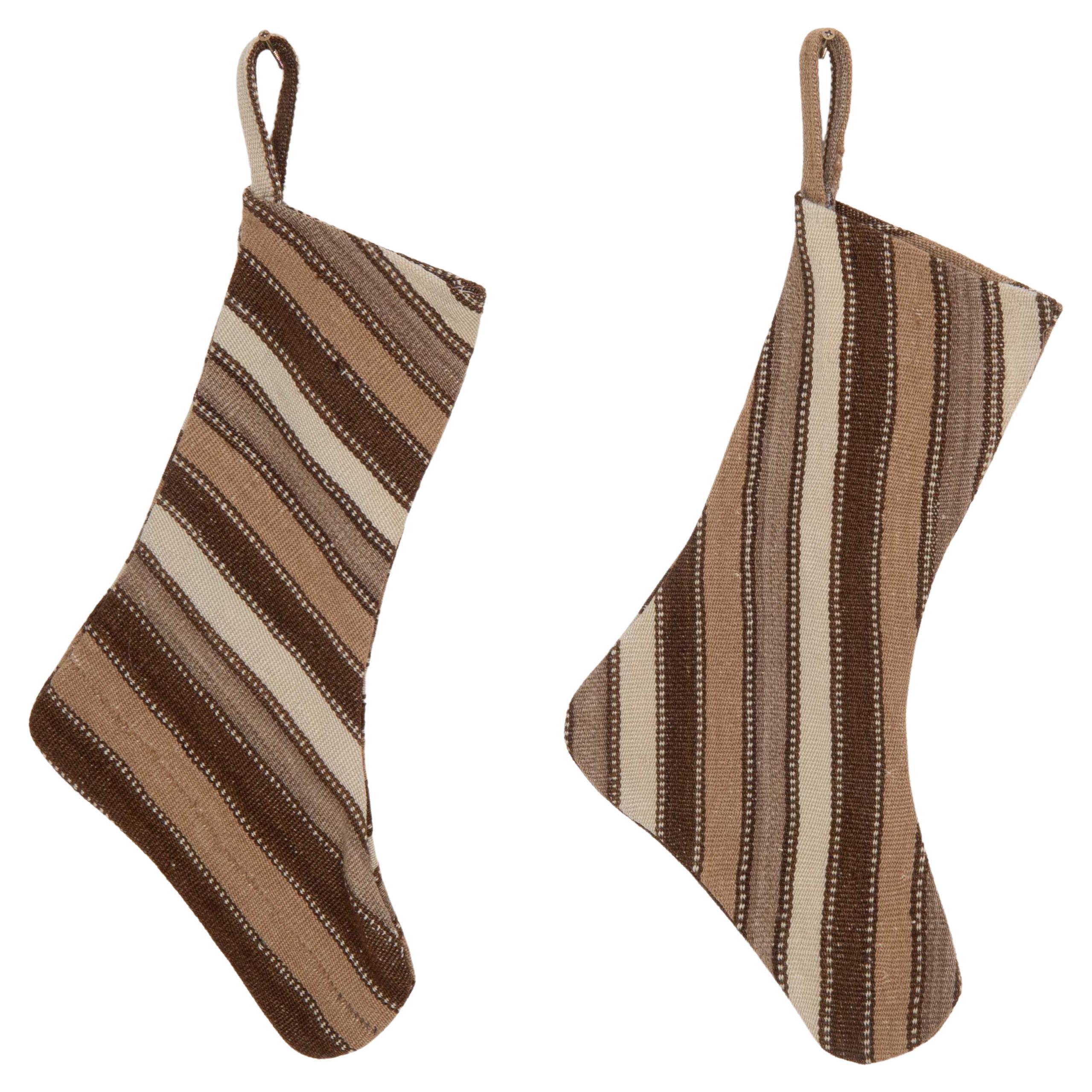 Double Sided Christmas Stockings Made from Vintage Anatolian Kilim Fragments For Sale