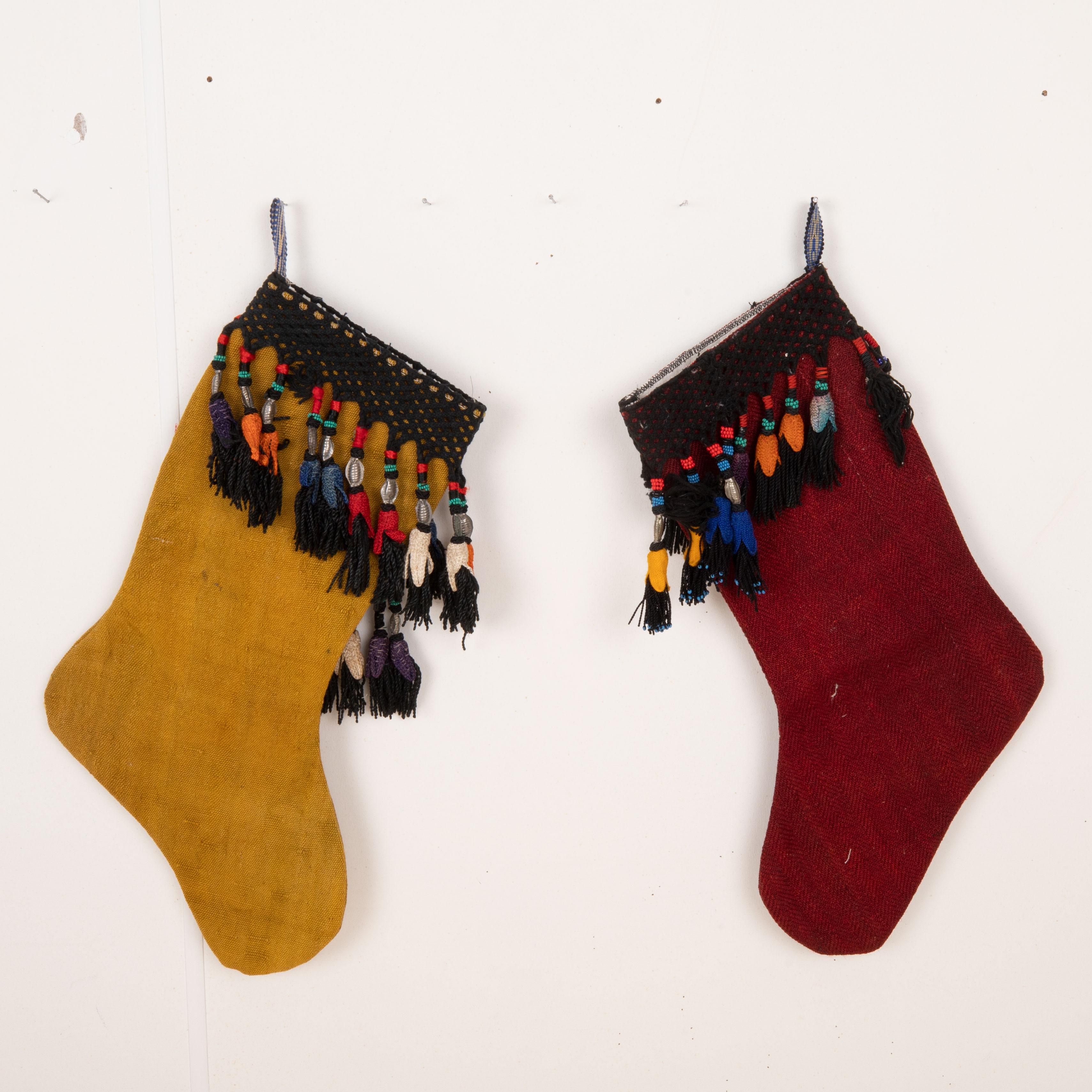 Kilim Double Sided Christmas Stockings Made from Vintage Perde Cover Fragments For Sale
