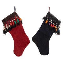 Double Sided Christmas Stockings Made from Vintage Perde Cover Fragments