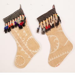 Double Sided Christmas Stockings Made from Vintage Suzani Fragments