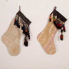 Double Sided Christmas Stockings Made from Vintage Suzani Fragments