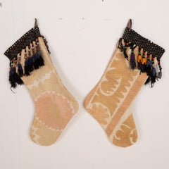 Double Sided Christmas Stockings Made from Vintage Suzani Fragments