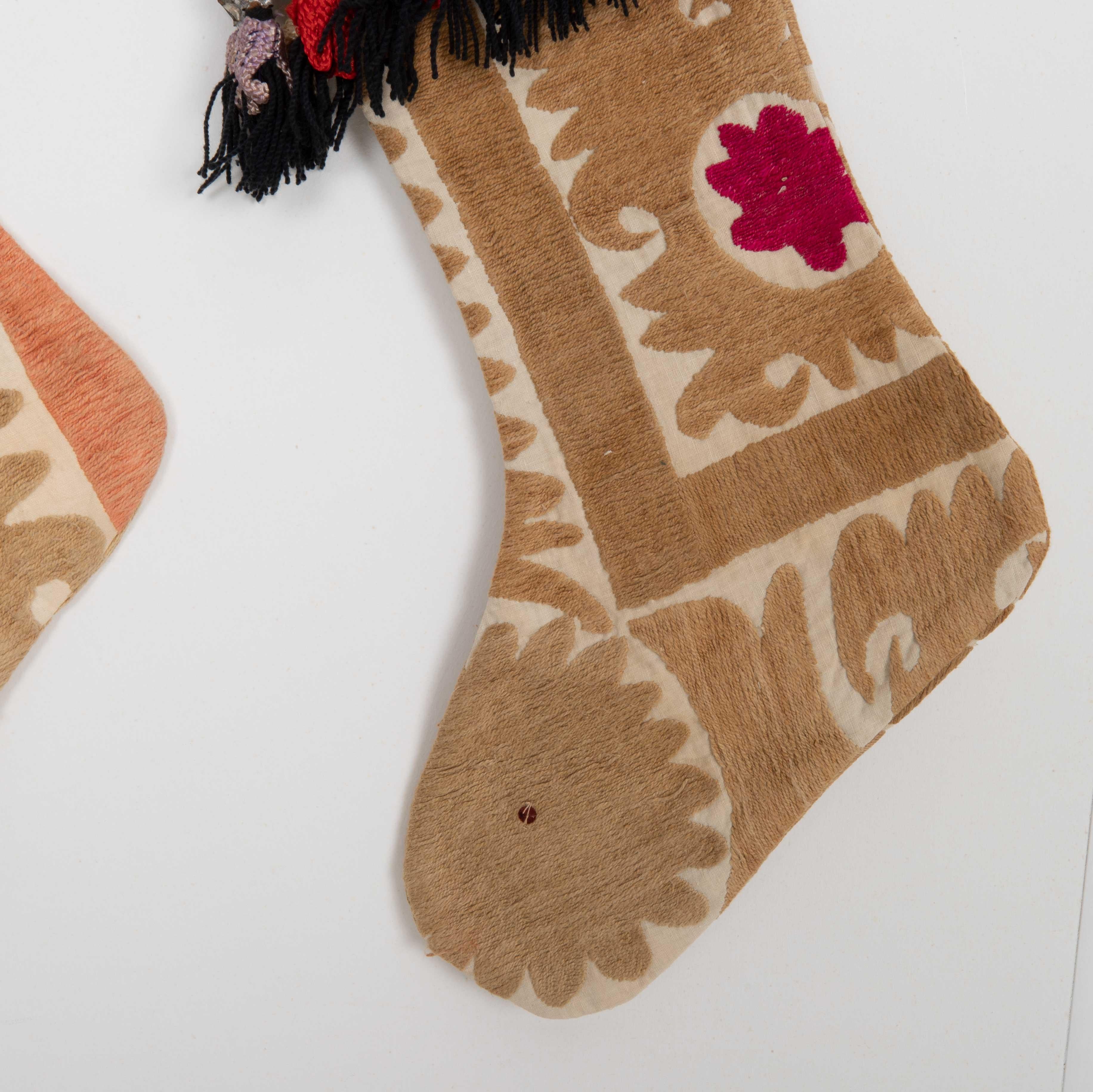 Uzbek Double Sided Christmas Stockings Made from Vintage Suzani Fragments For Sale