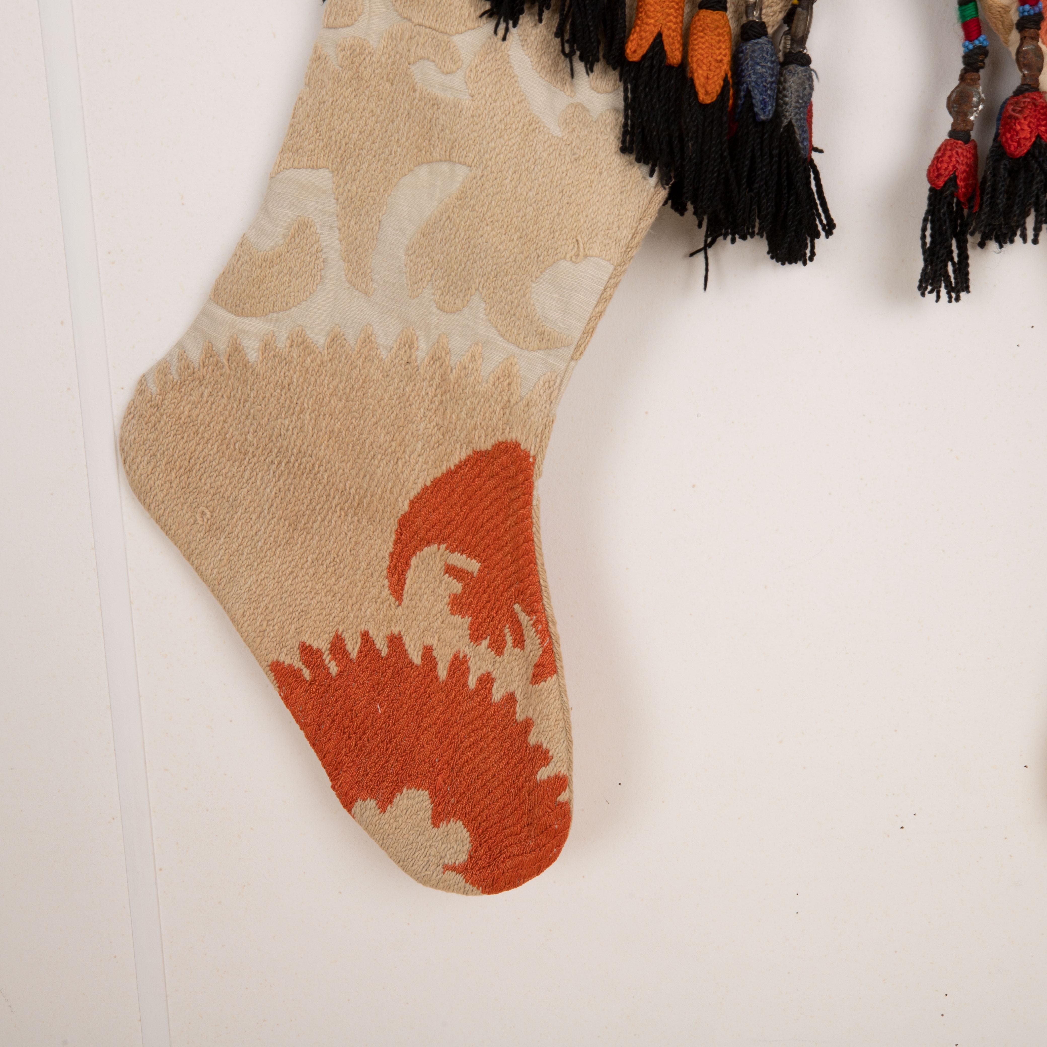 20th Century Double Sided Christmas Stockings Made from Vintage Suzani Fragments For Sale