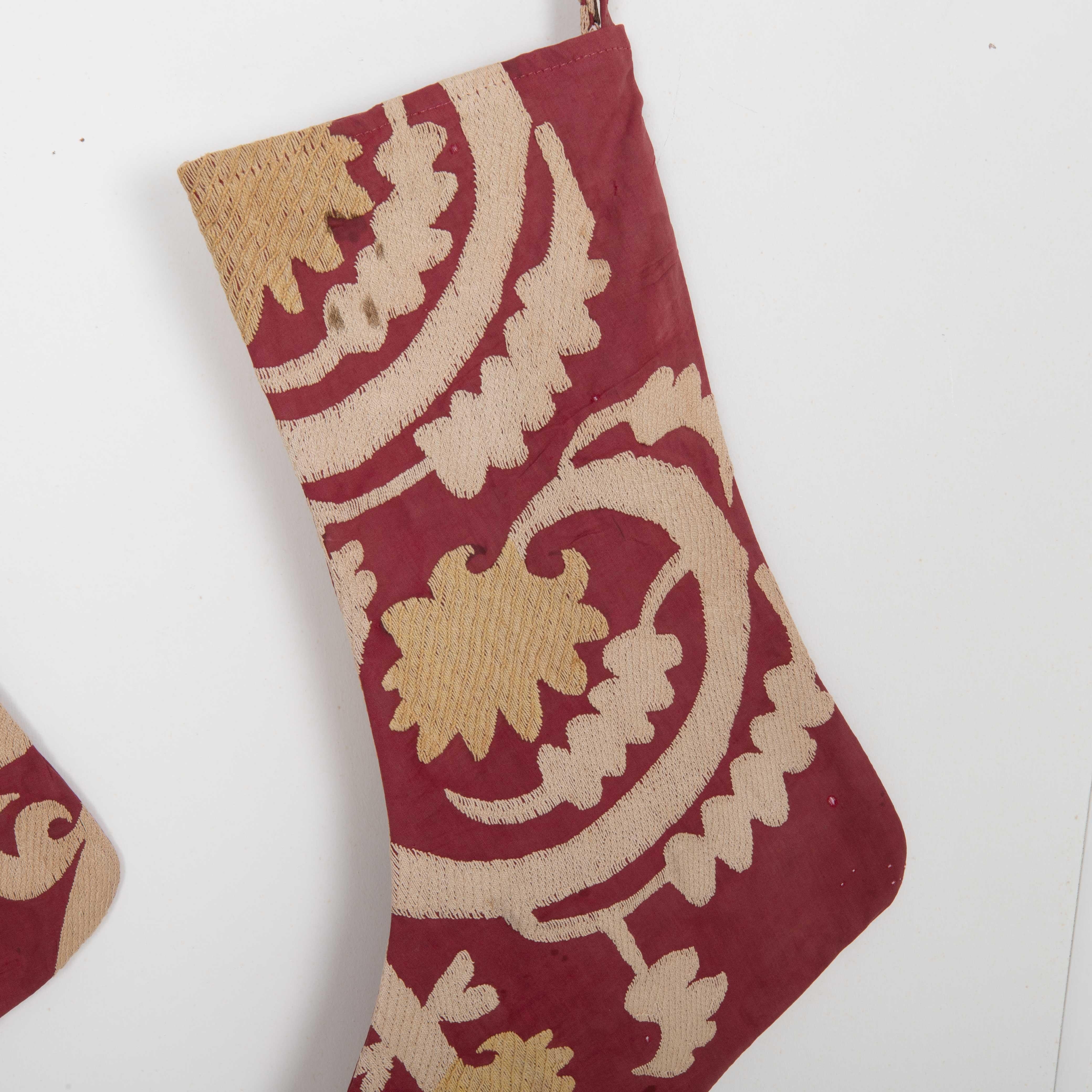 20th Century Double Sided Christmas Stockings Made from Vintage Suzani Fragments For Sale