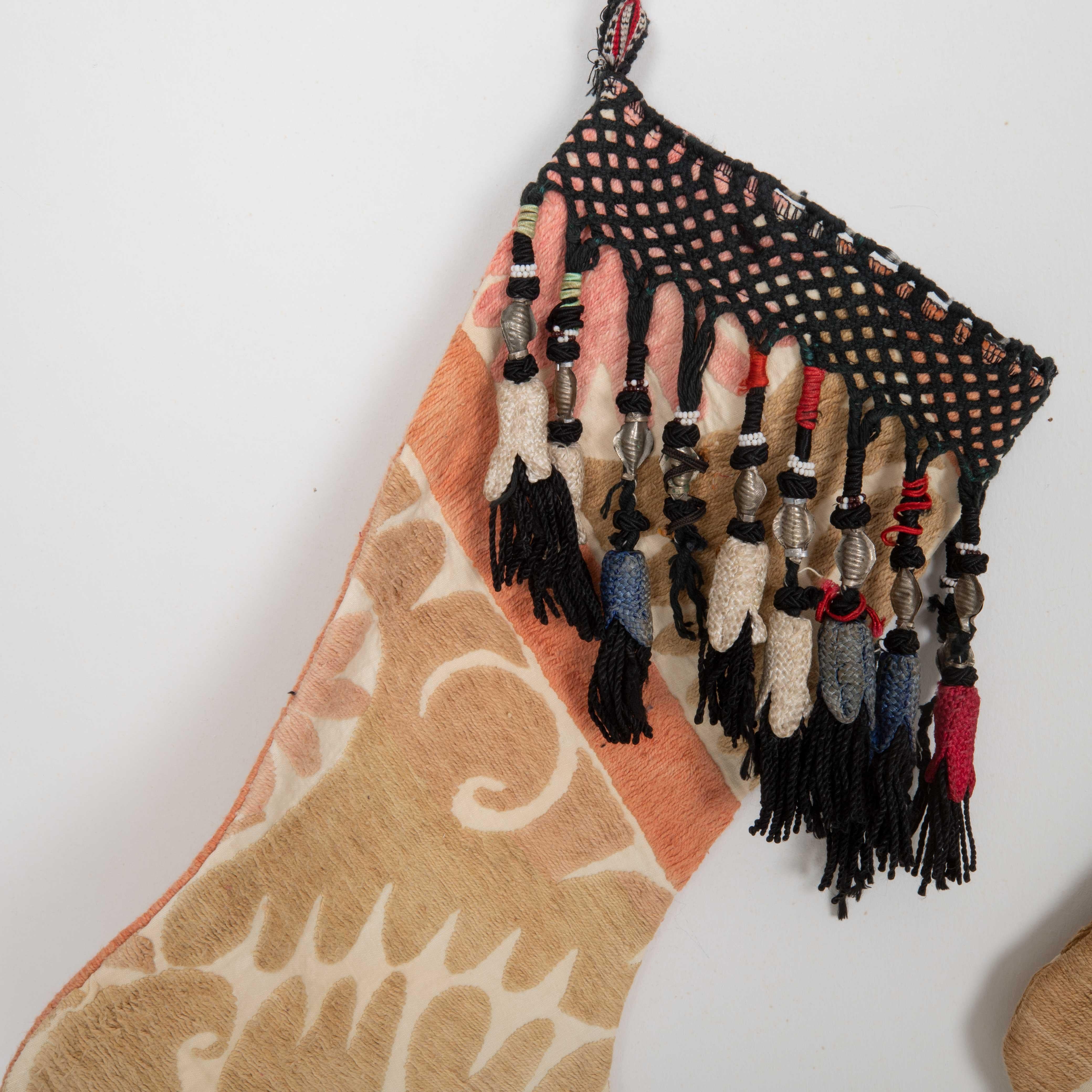 20th Century Double Sided Christmas Stockings Made from Vintage Suzani Fragments For Sale