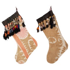 Double Sided Christmas Stockings Made from Vintage Suzani Fragments