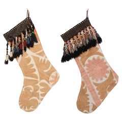 Double Sided Christmas Stockings Made from Vintage Suzani Fragments