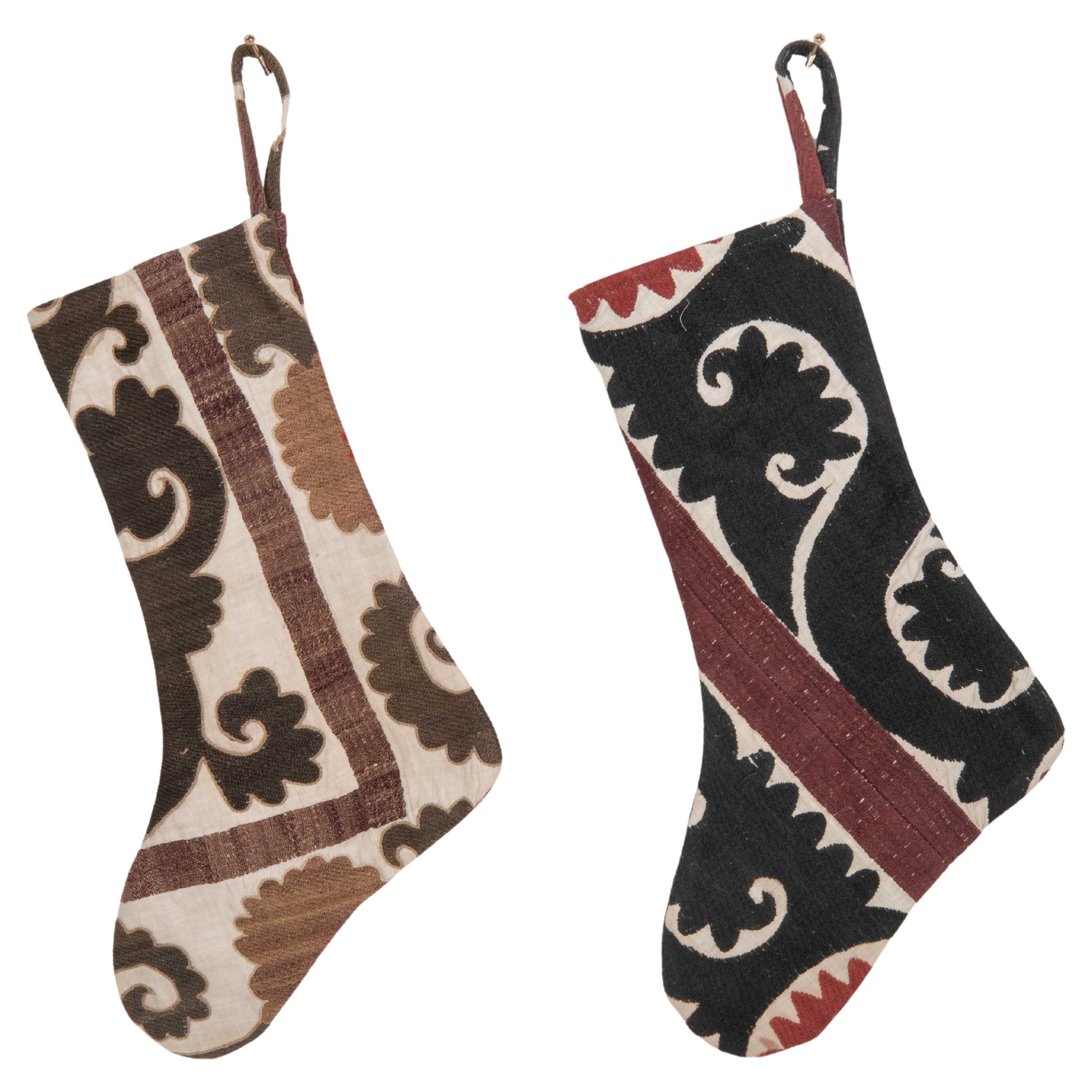 Double Sided Christmas Stockings Made from Vintage Suzani Fragments
