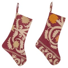 Double Sided Christmas Stockings Made from Vintage Suzani Fragments