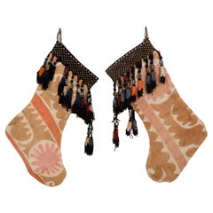 Double Sided Christmas Stockings Made from Vintage Suzani Fragments