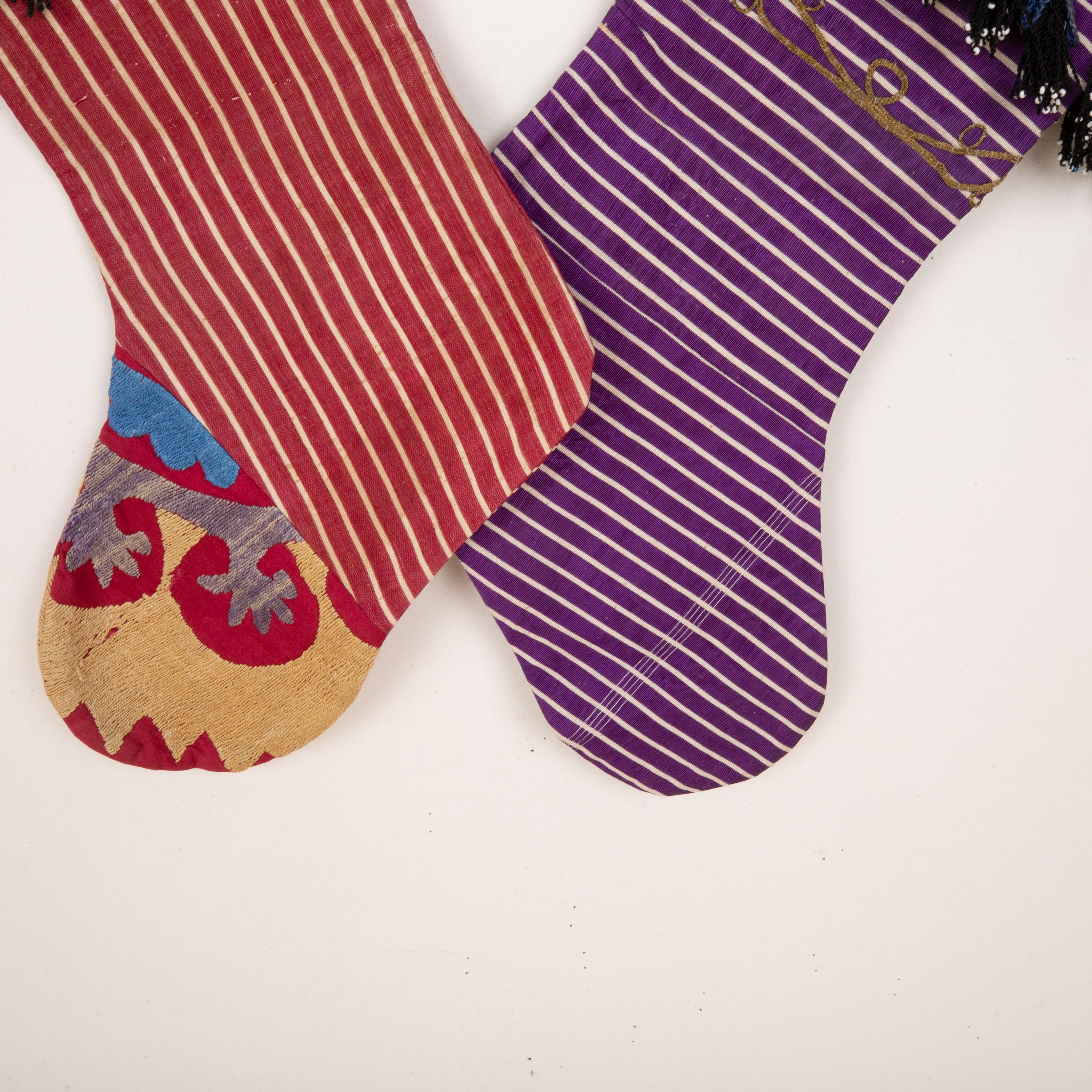 20th Century Double Sided Christmas Stockings Made from Vintage Turkish and Uzbek Textile Fra For Sale