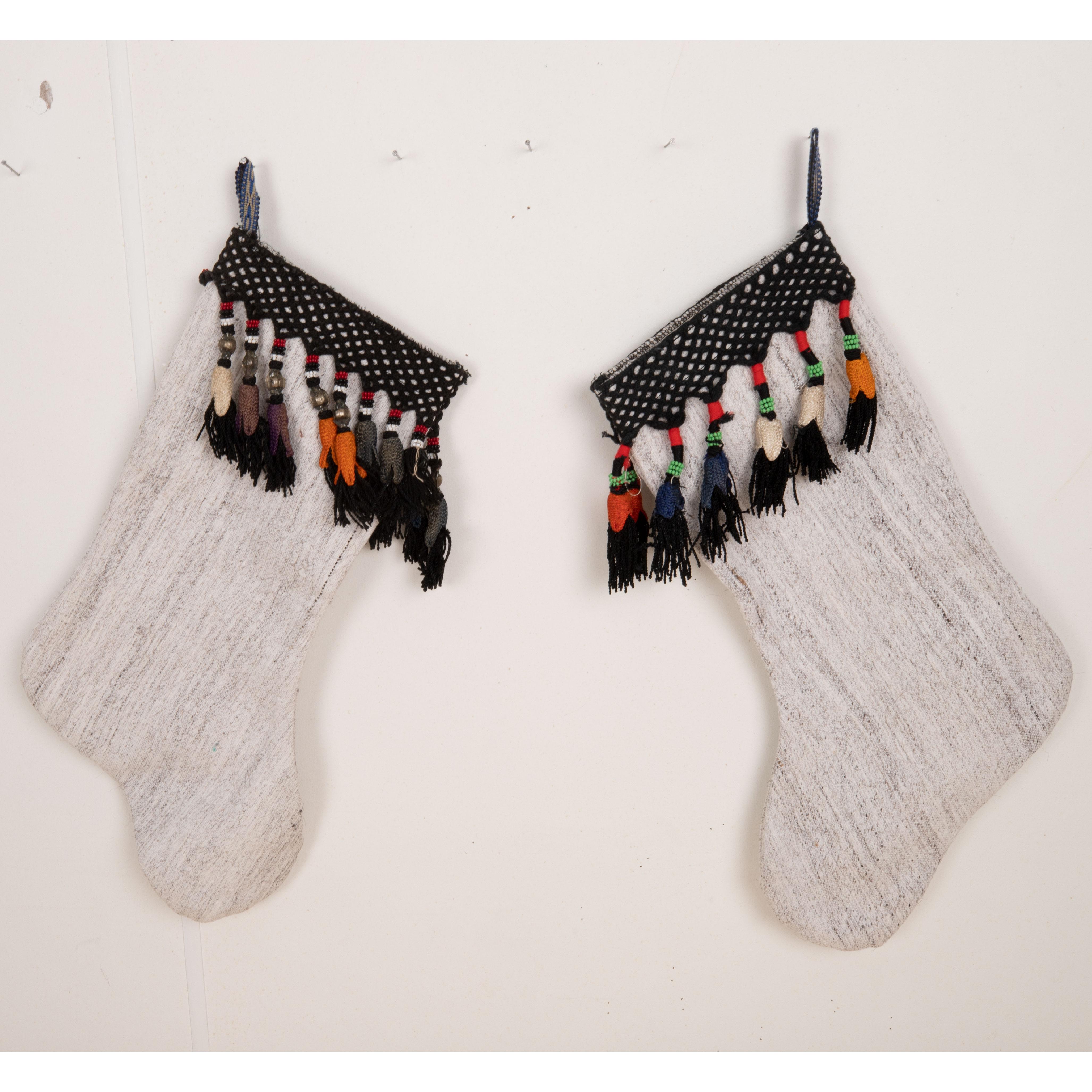 20th Century Double Sided Christmas Stockings Made from Vintage Turkish Kilim Fragments For Sale