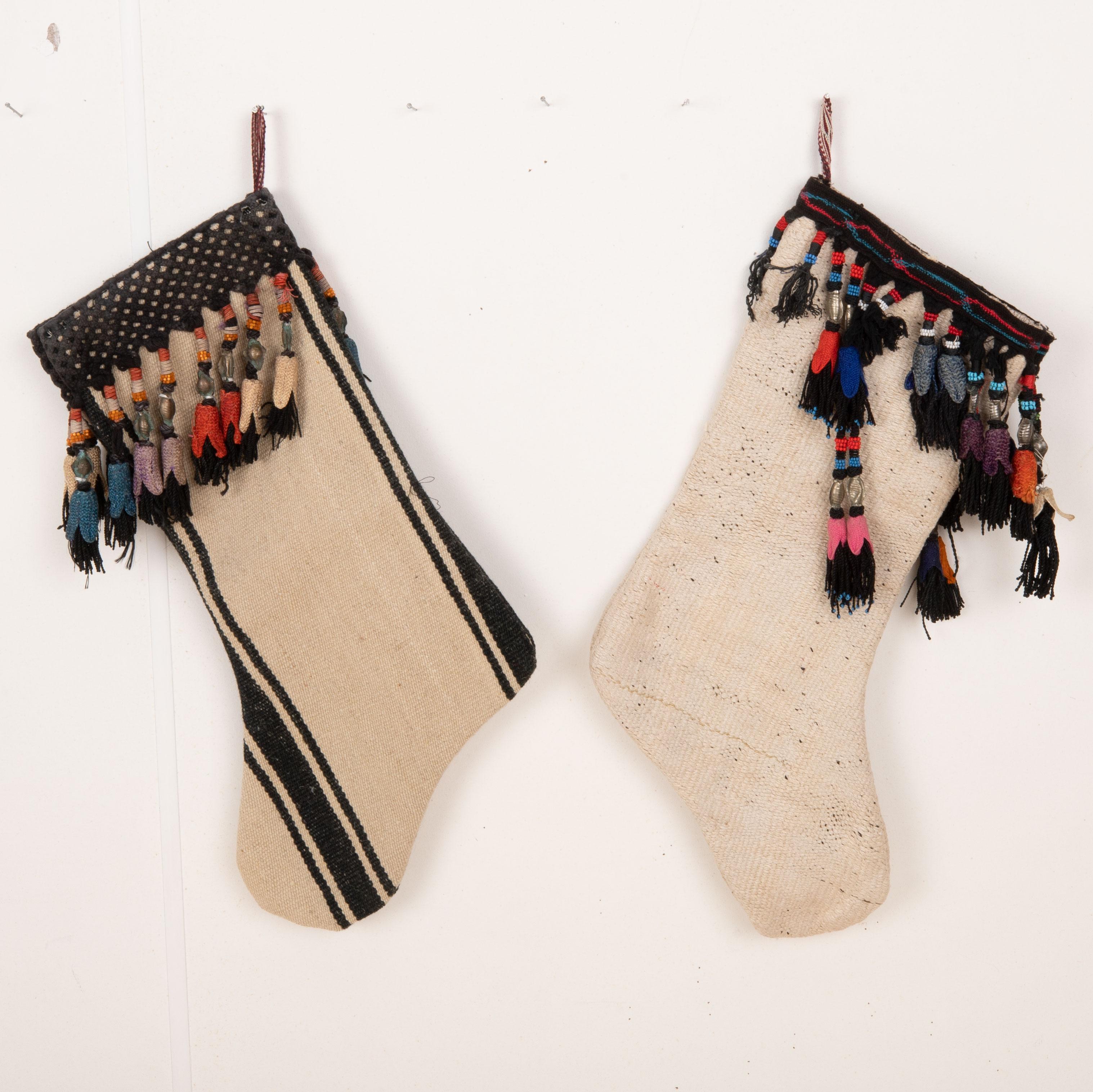 Hand-Woven Double Sided Christmas Stockings Made from Vintage Turkish Kilim Fragments For Sale