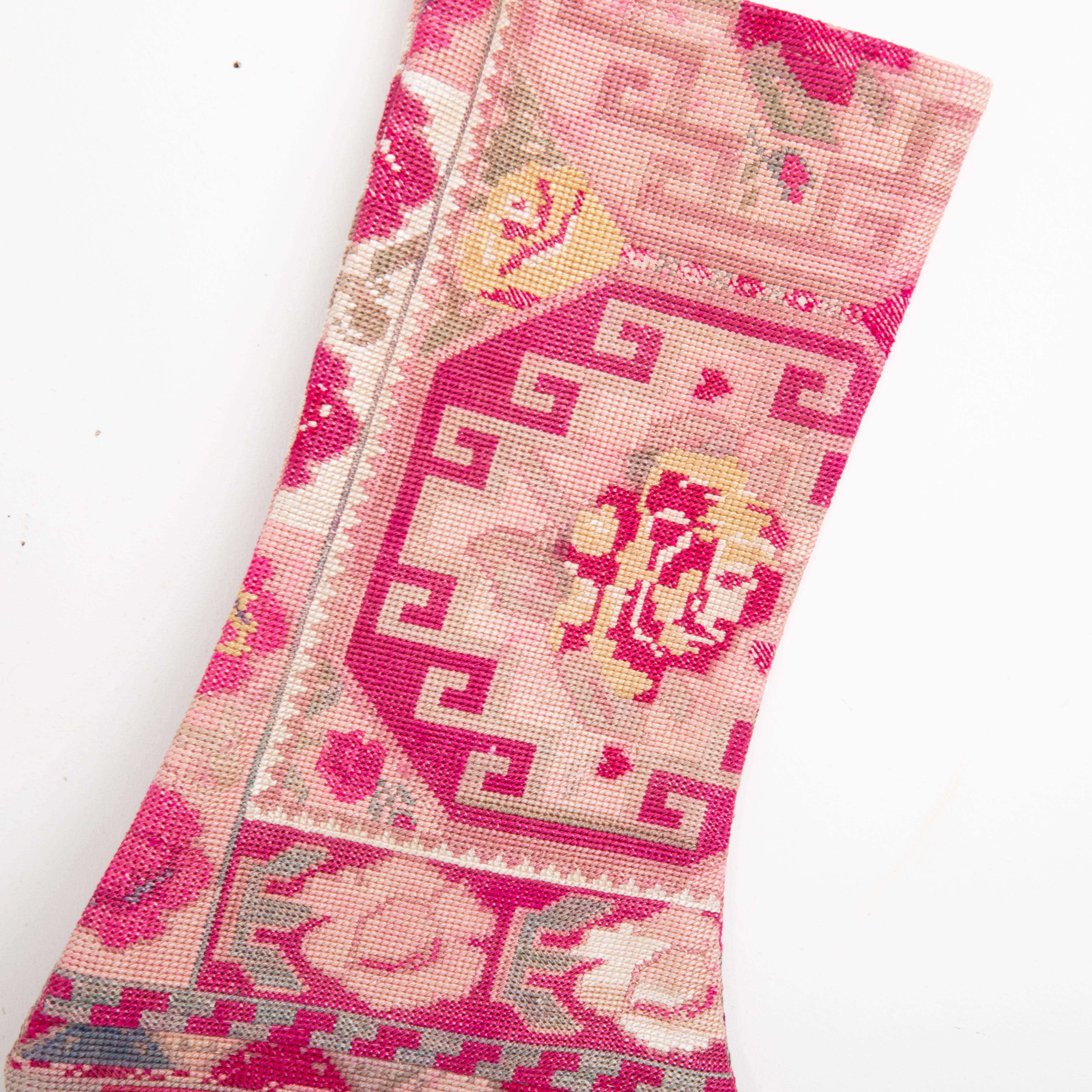 Embroidered Double Sided Christmas Stockings Made from Vintage Uzbek Lakai Embroidery  For Sale
