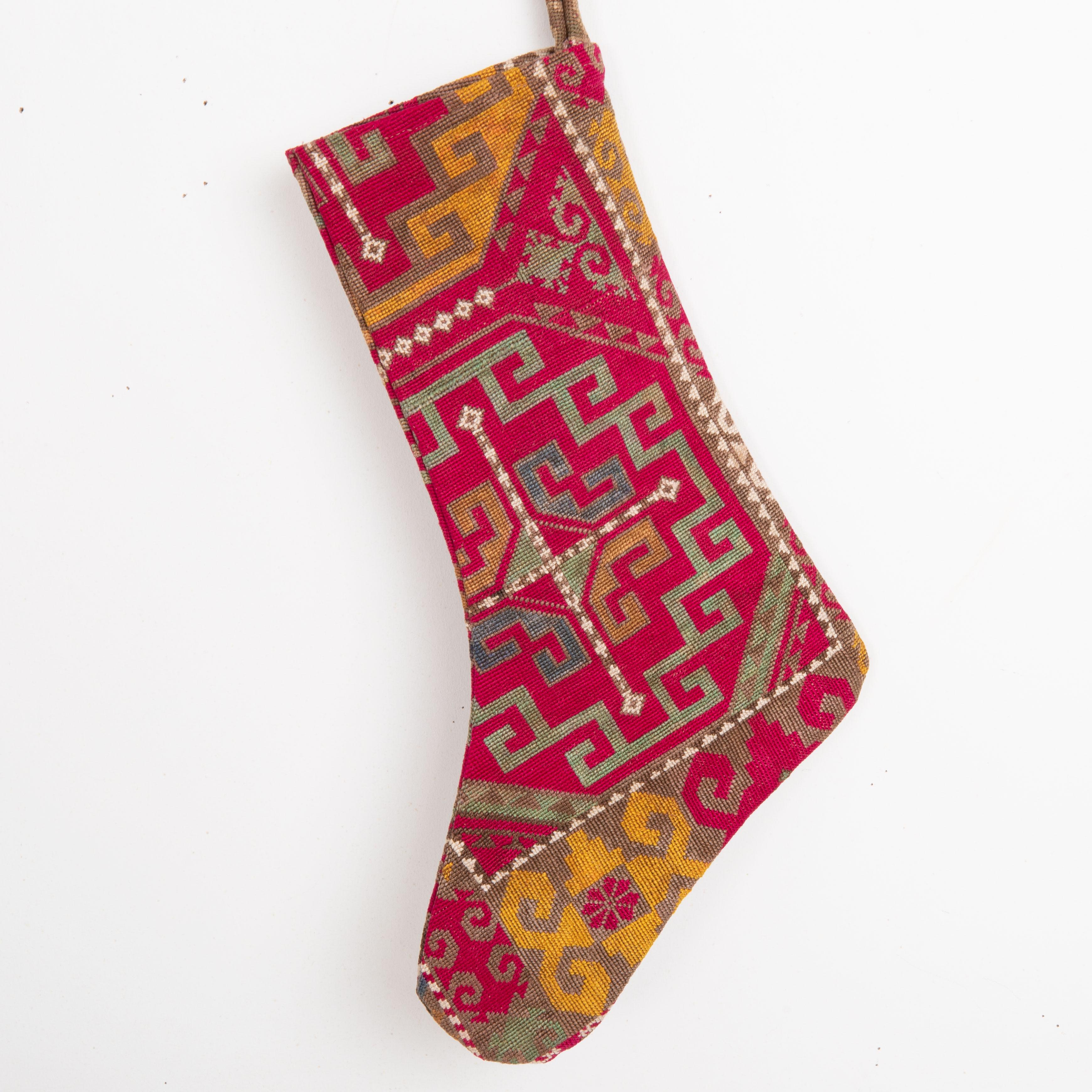 Embroidered Double Sided Christmas Stockings Made from Vintage Uzbek Lakai Embroidery For Sale