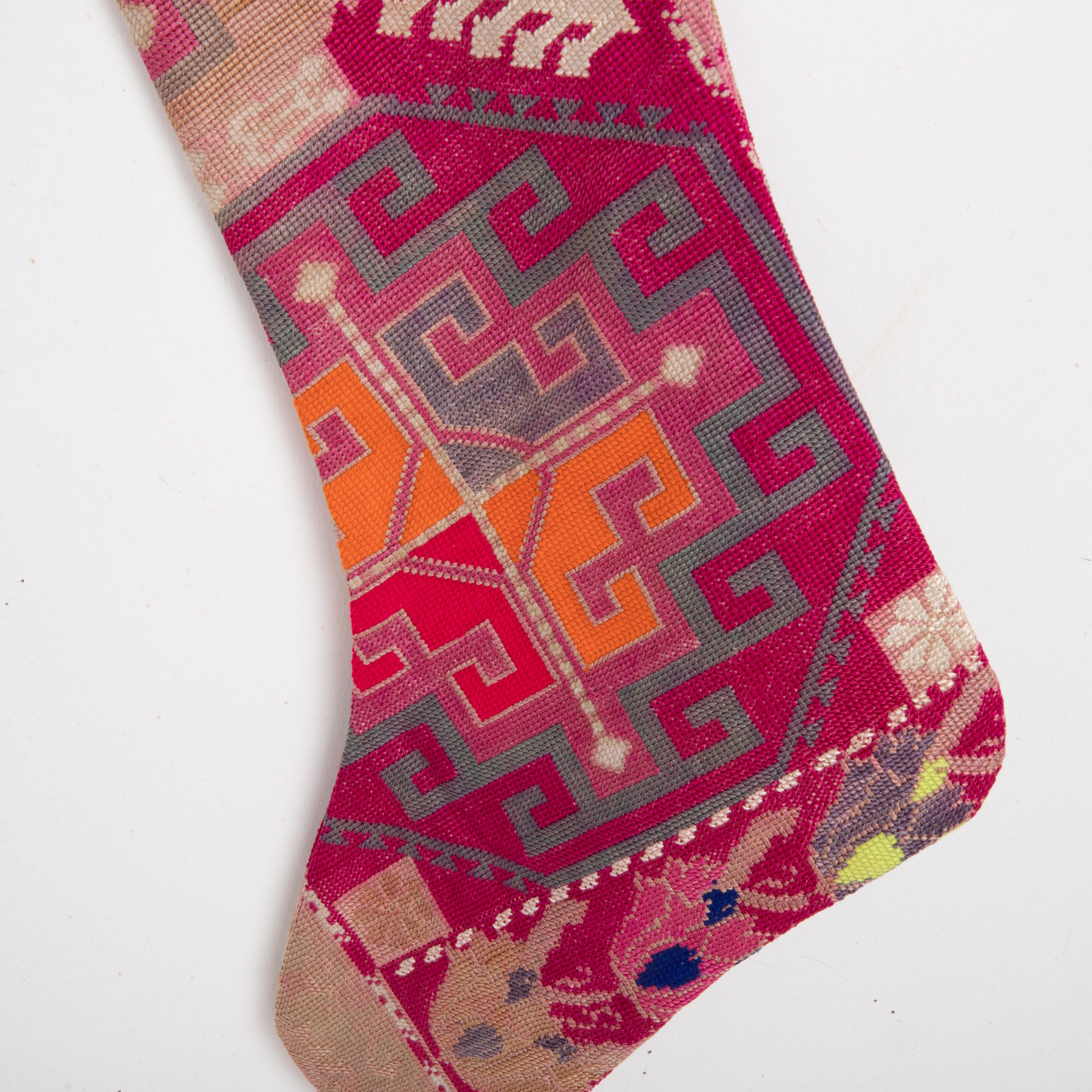 Embroidered Double Sided Christmas Stockings Made from Vintage Uzbek Lakai Embroidery For Sale