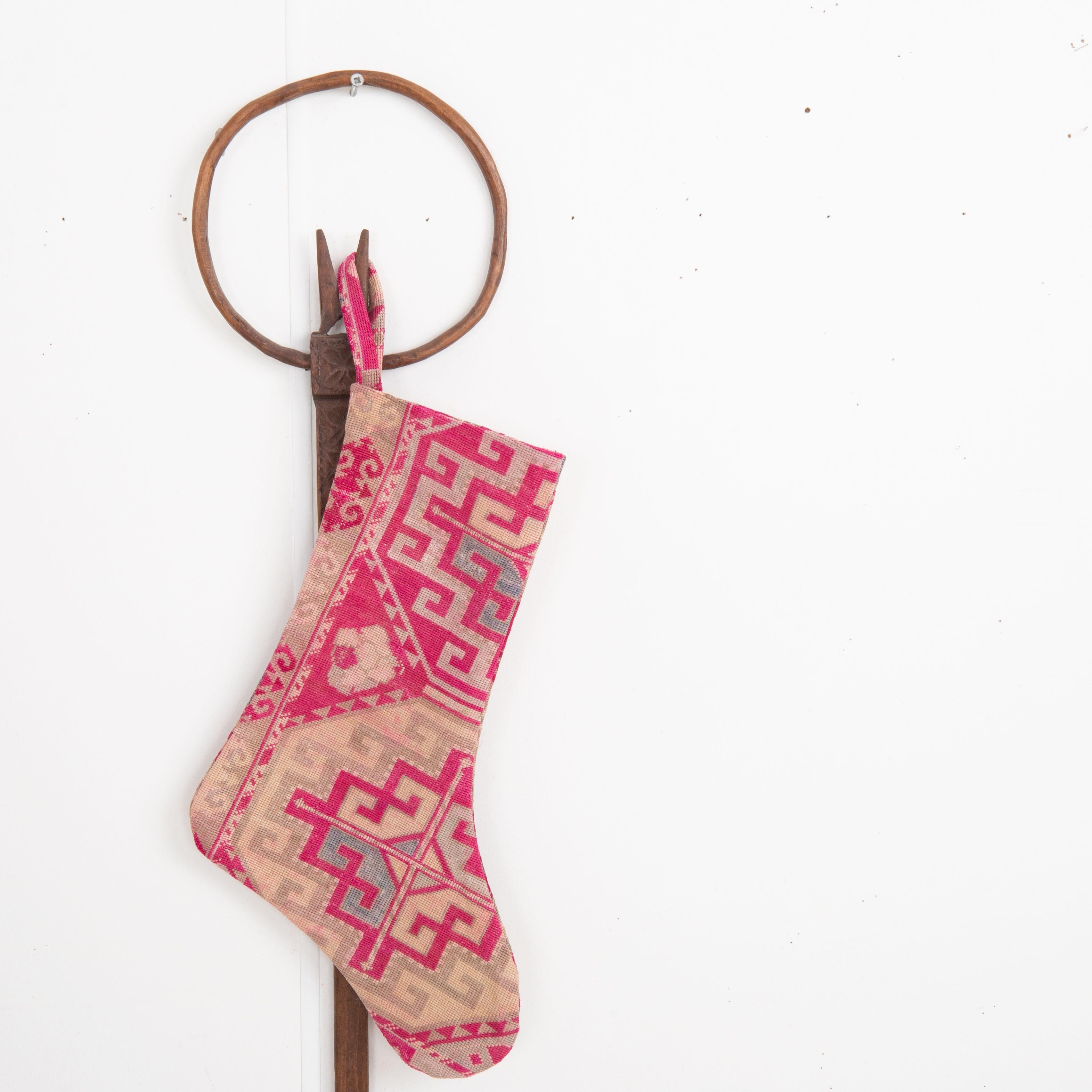 Double Sided Christmas Stockings Made from Vintage Uzbek Lakai Embroidery  In Good Condition For Sale In Istanbul, TR