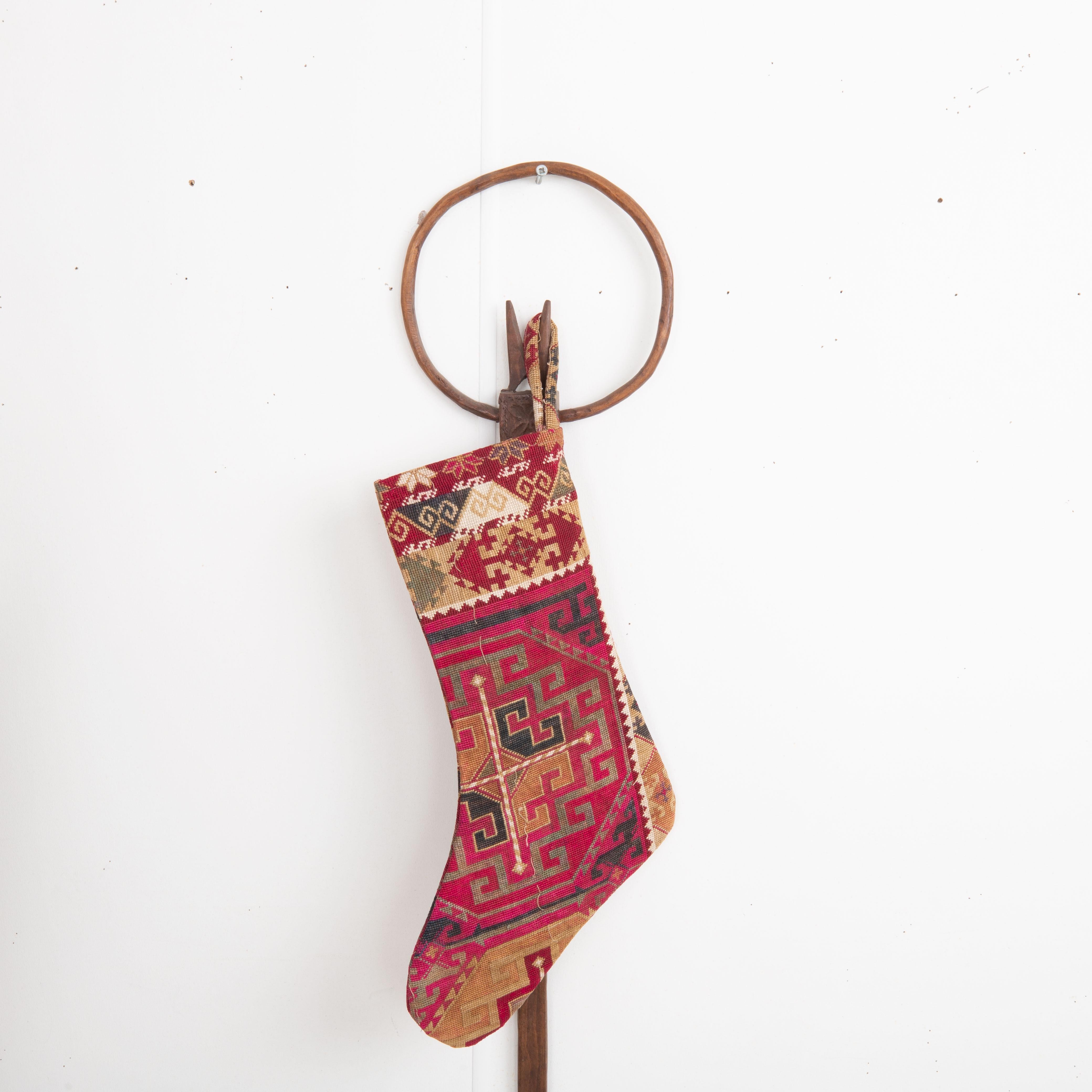 Double Sided Christmas Stockings Made from Vintage Uzbek Lakai Embroidery In Good Condition For Sale In Istanbul, TR