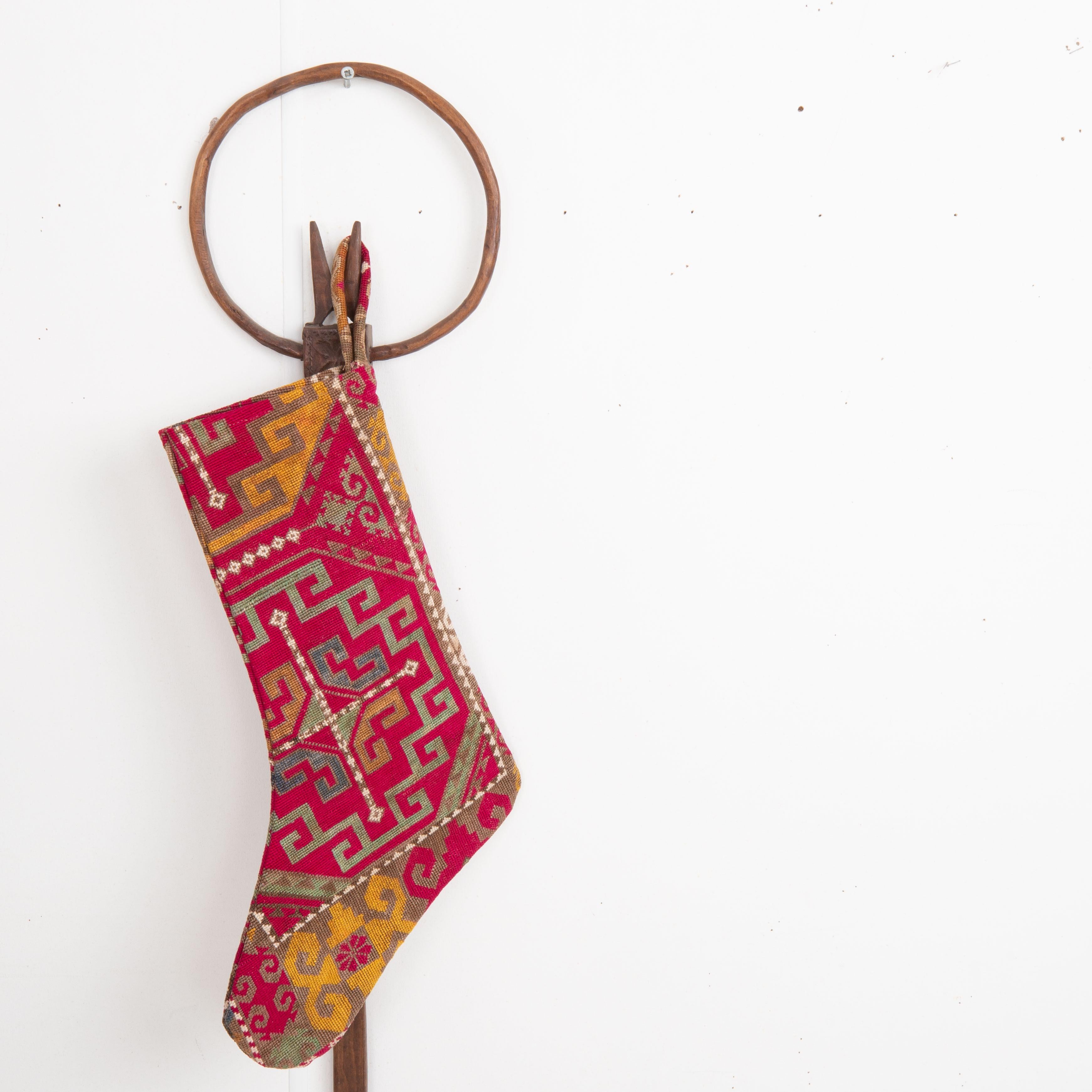 Double Sided Christmas Stockings Made from Vintage Uzbek Lakai Embroidery In Good Condition For Sale In Istanbul, TR