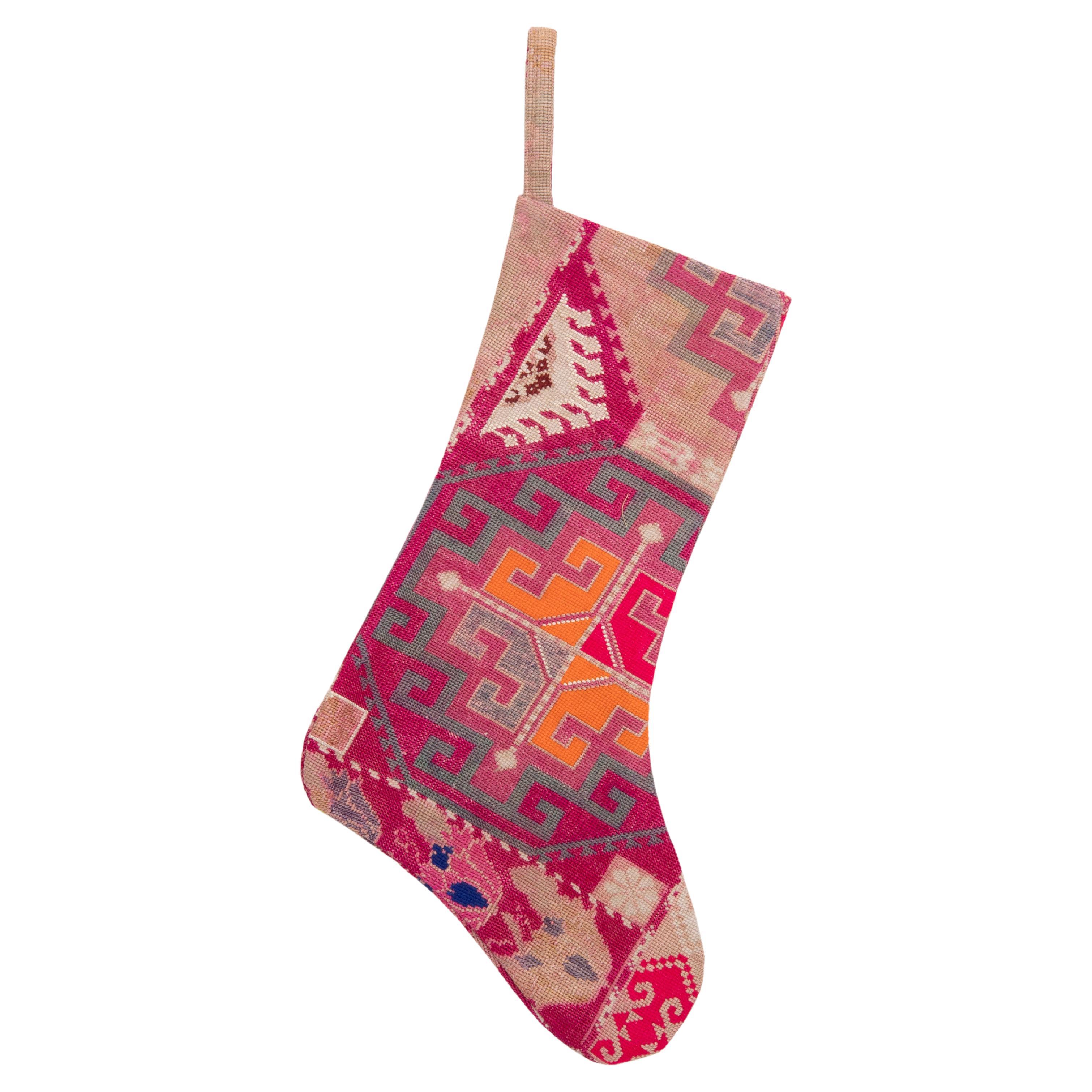 Double Sided Christmas Stockings Made from Vintage Uzbek Lakai Embroidery For Sale