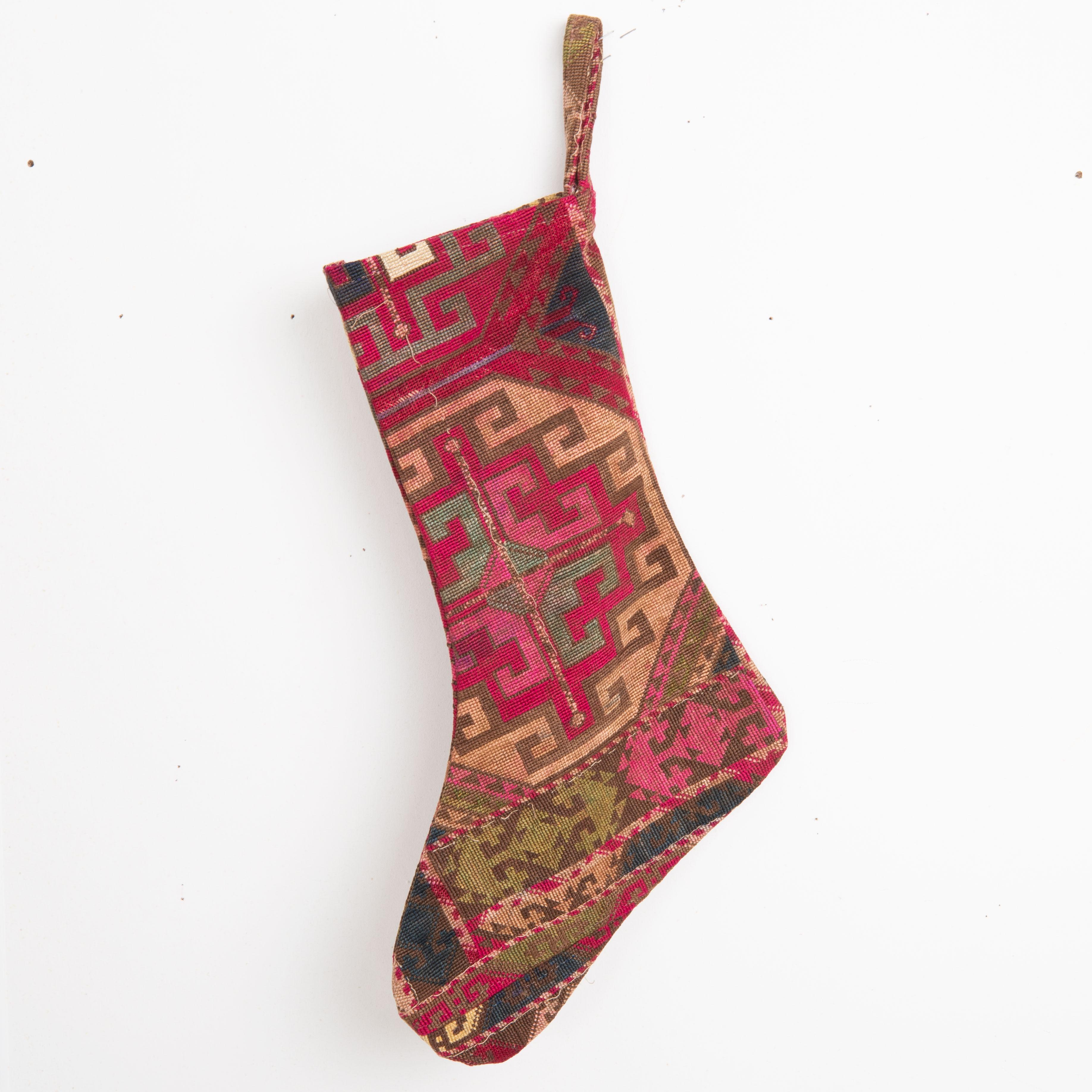 Suzani Double Sided Christmas Stockings Made from Vintage Uzbek Lakai Embroidery Fragme For Sale