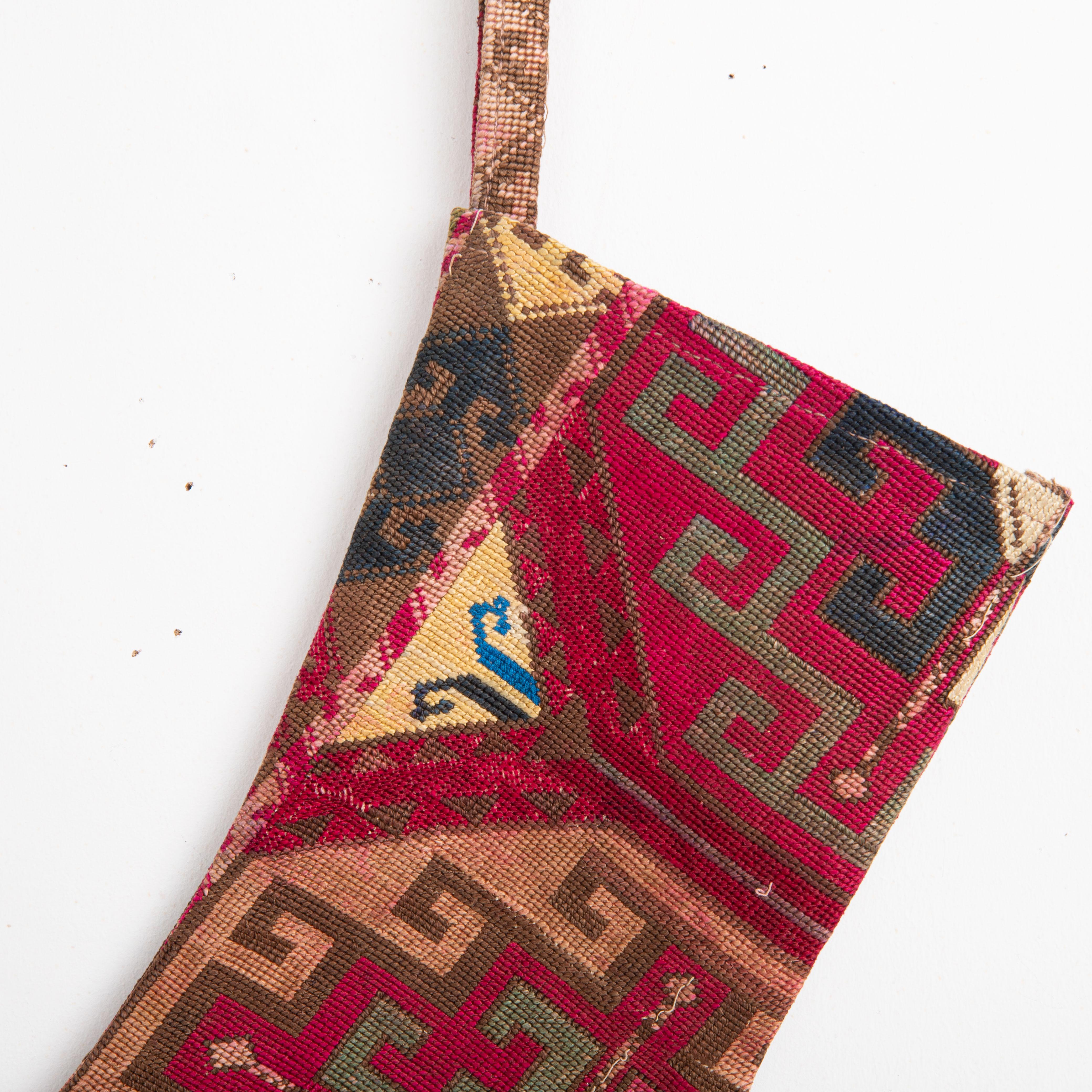 Double Sided Christmas Stockings Made from Vintage Uzbek Lakai Embroidery Fragme In Good Condition For Sale In Istanbul, TR
