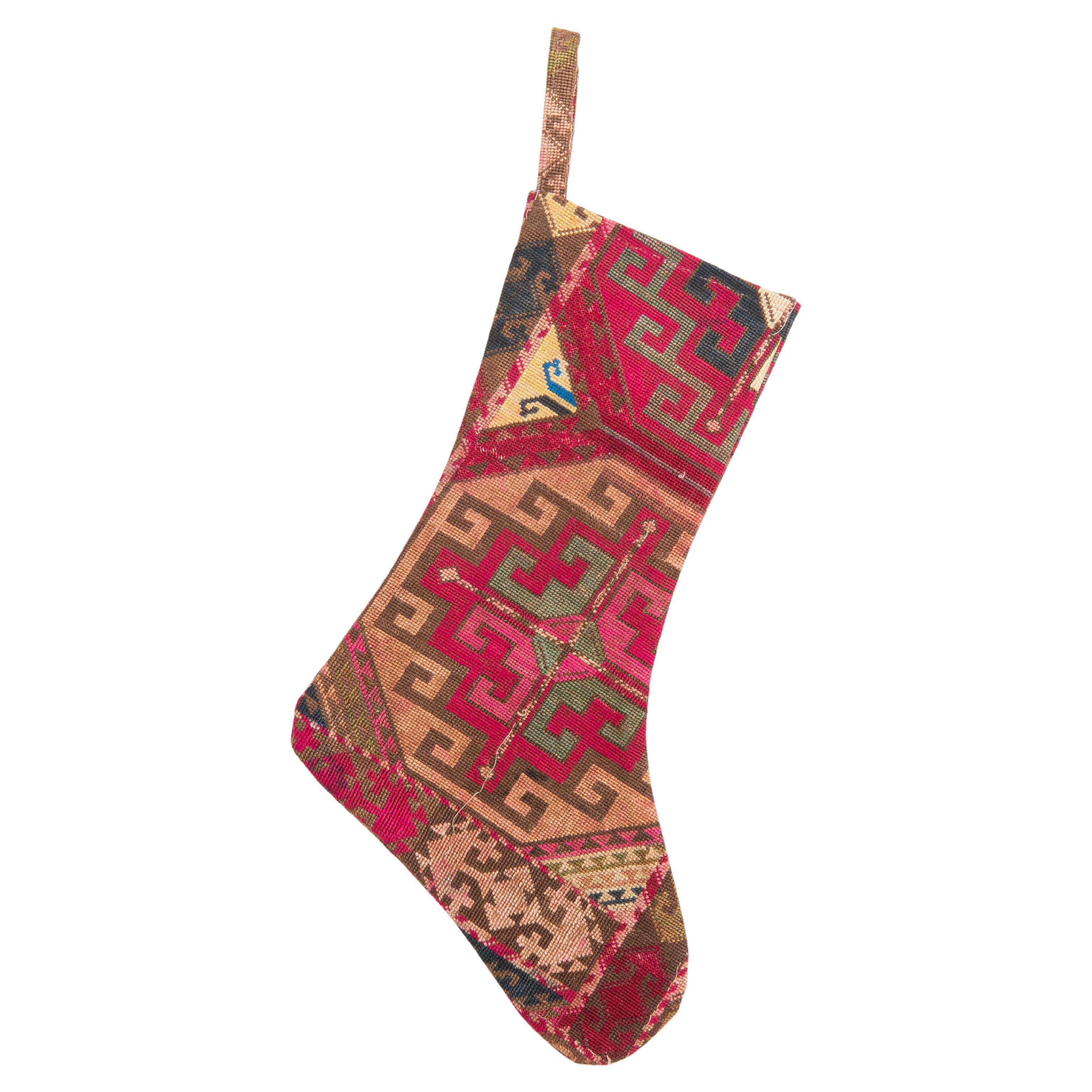 Double Sided Christmas Stockings Made from Vintage Uzbek Lakai Embroidery Fragme For Sale