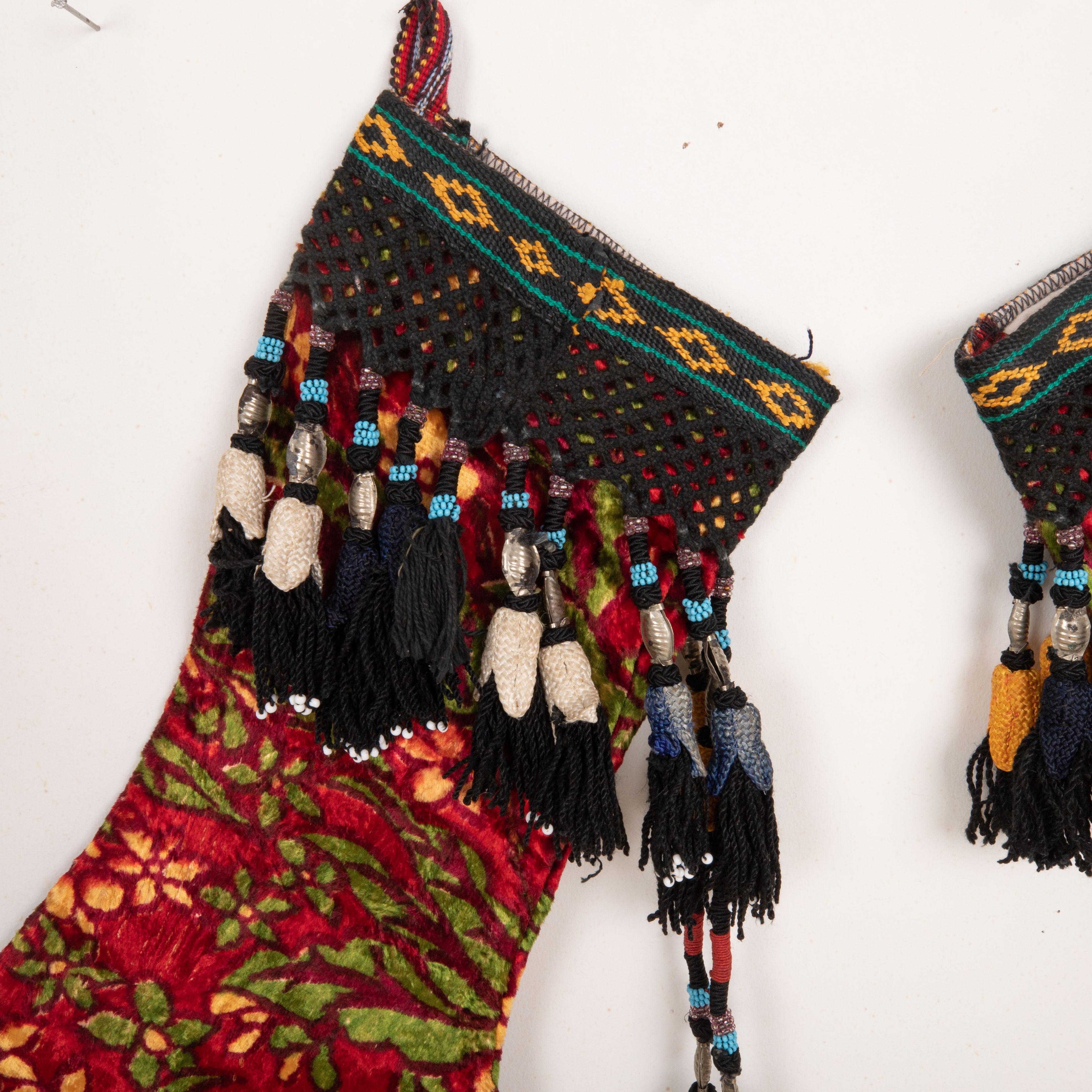 Hand-Crafted Double Sided Christmas Stockings Made from Vintage Uzbek Velvet Fragments For Sale