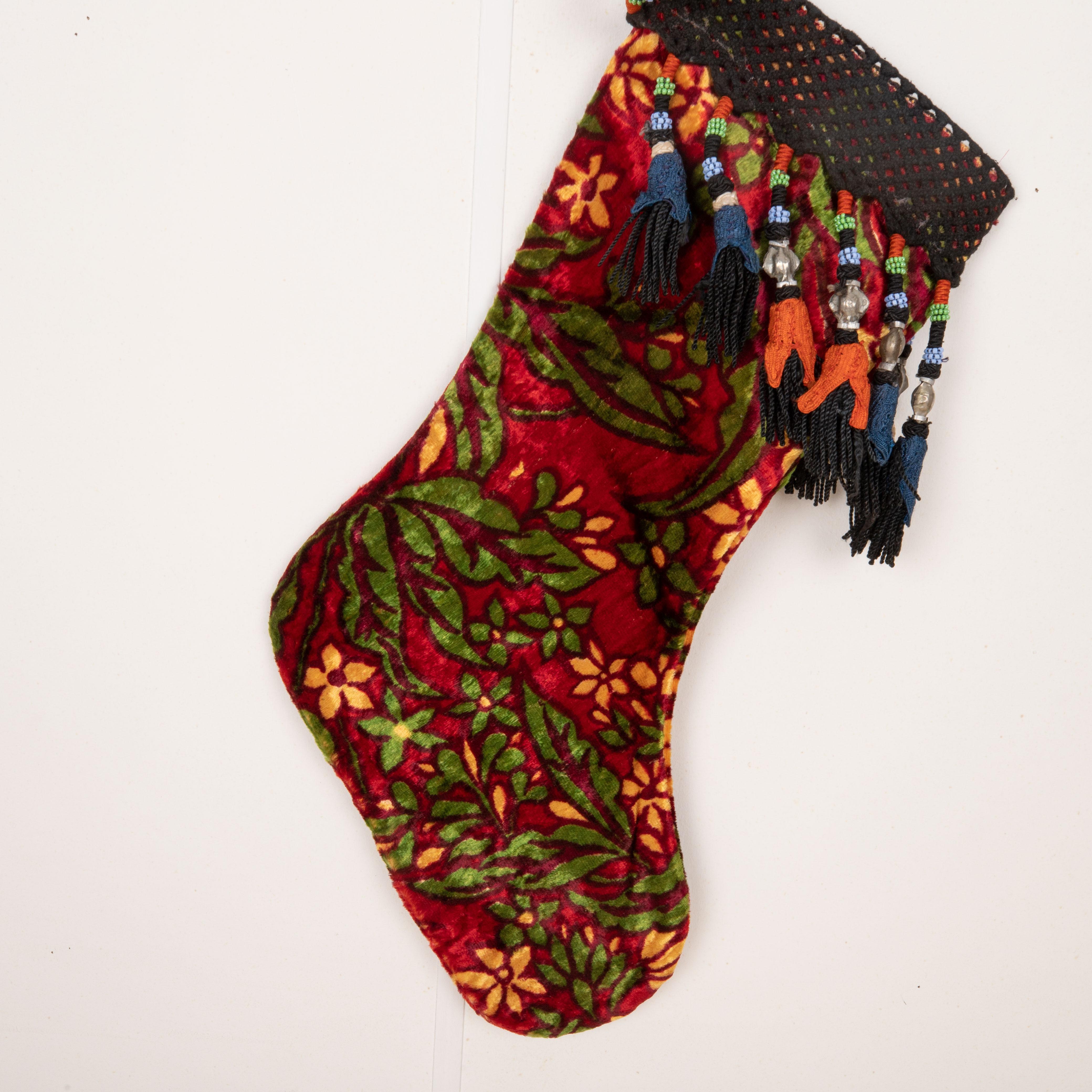 Hand-Crafted Double Sided Christmas Stockings Made from Vintage Uzbek Velvet Fragments For Sale