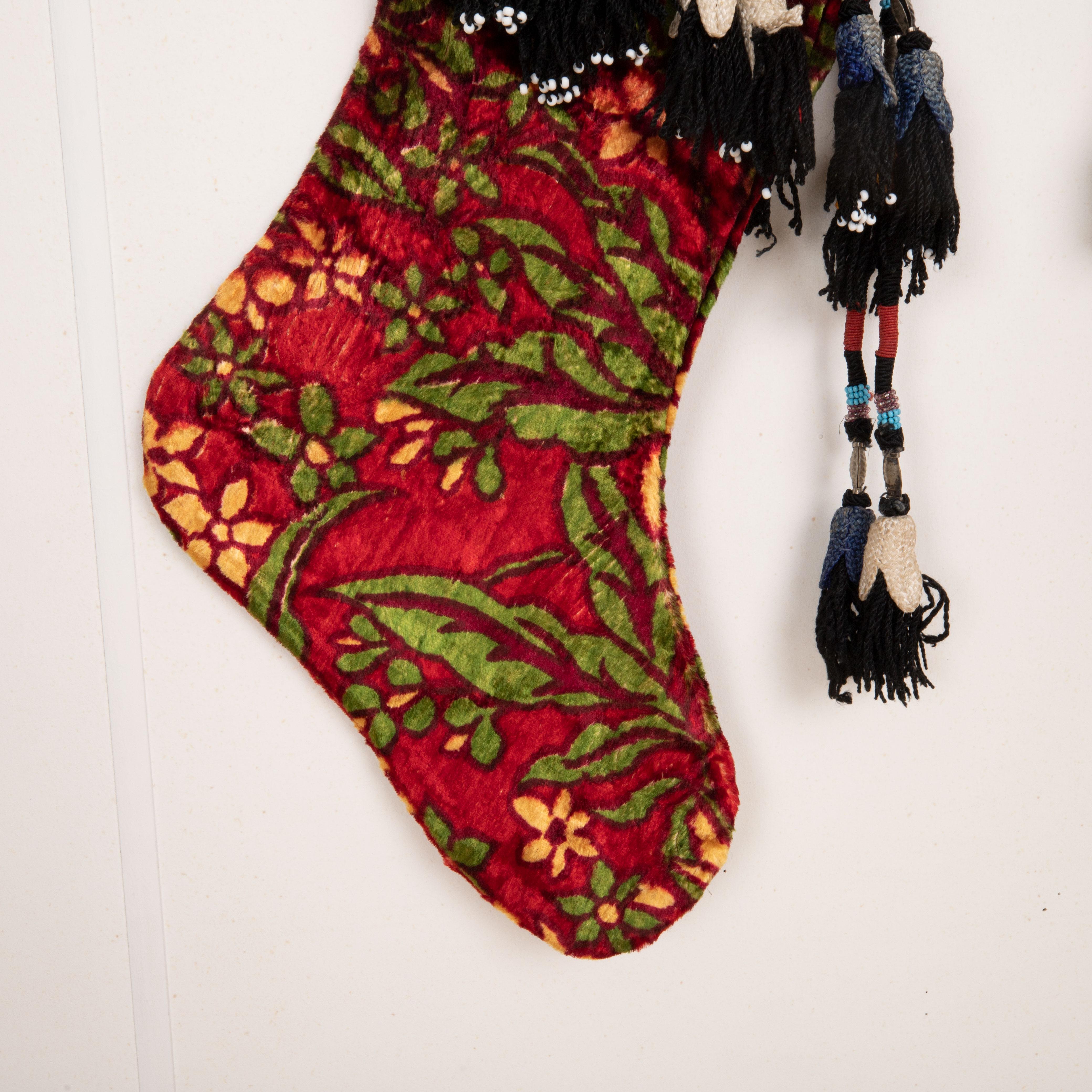 20th Century Double Sided Christmas Stockings Made from Vintage Uzbek Velvet Fragments For Sale