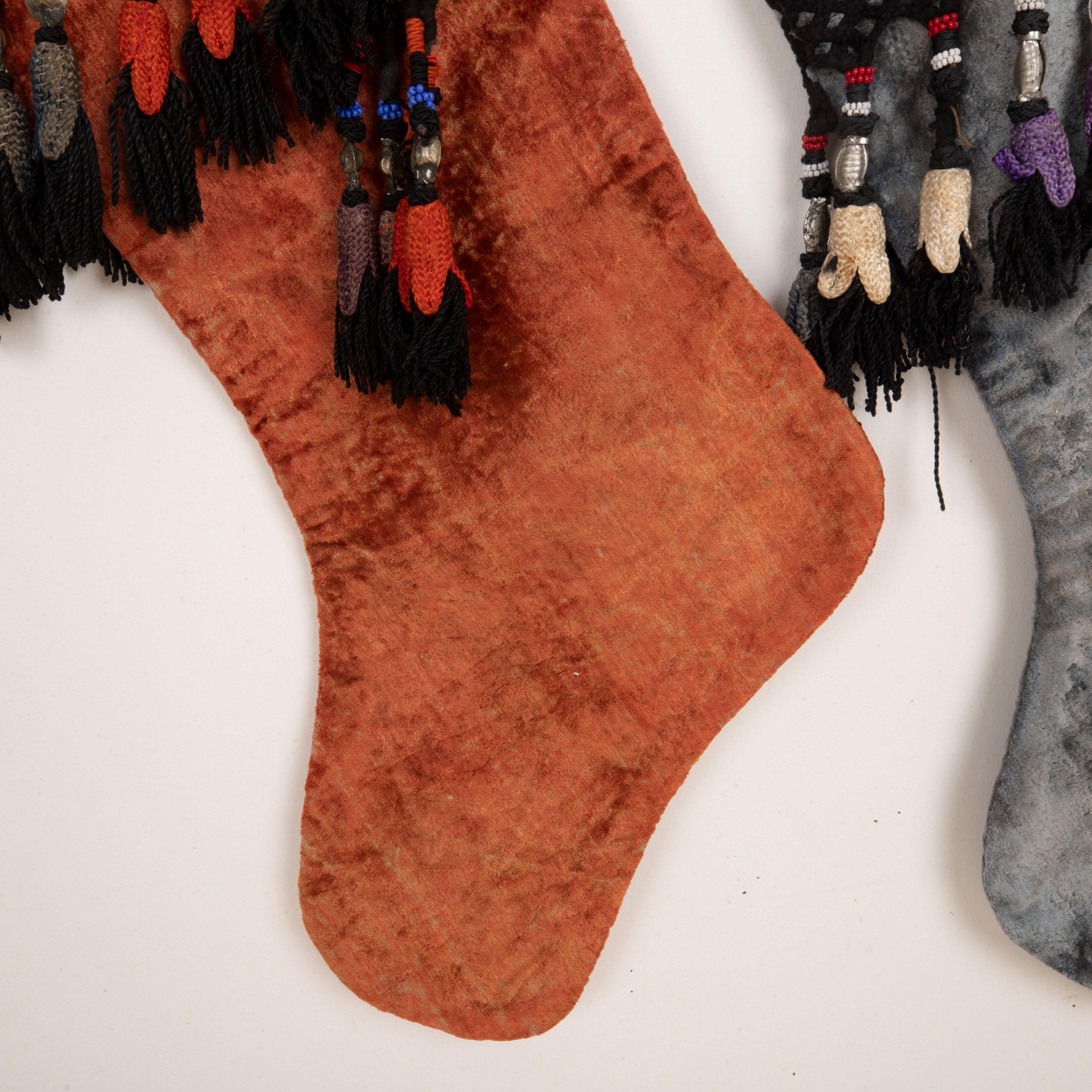 20th Century Double Sided Christmas Stockings Made from Vintage Uzbek Velvet Fragments For Sale