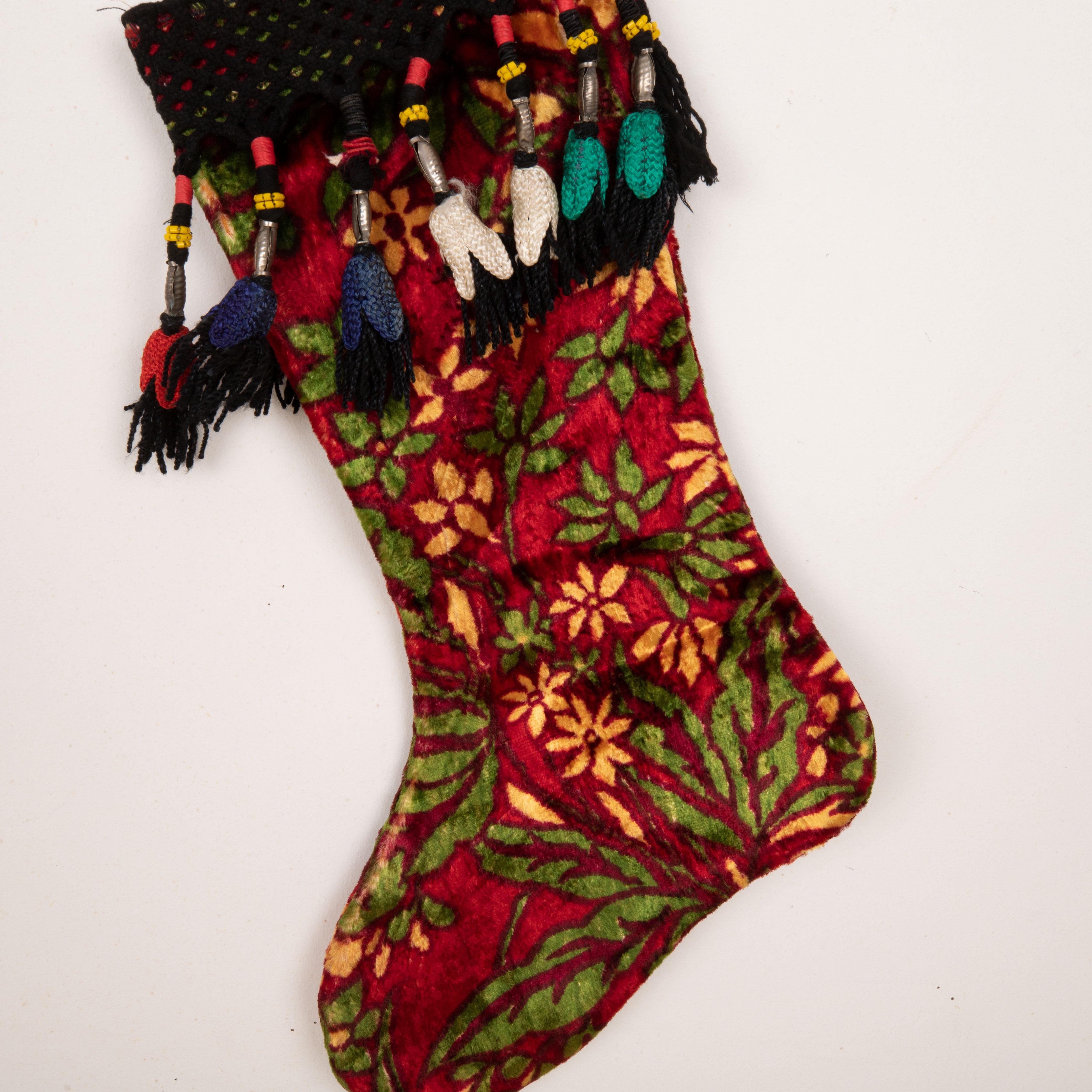 Double Sided Christmas Stockings Made from Vintage Uzbek Velvet Fragments In Good Condition For Sale In Istanbul, TR