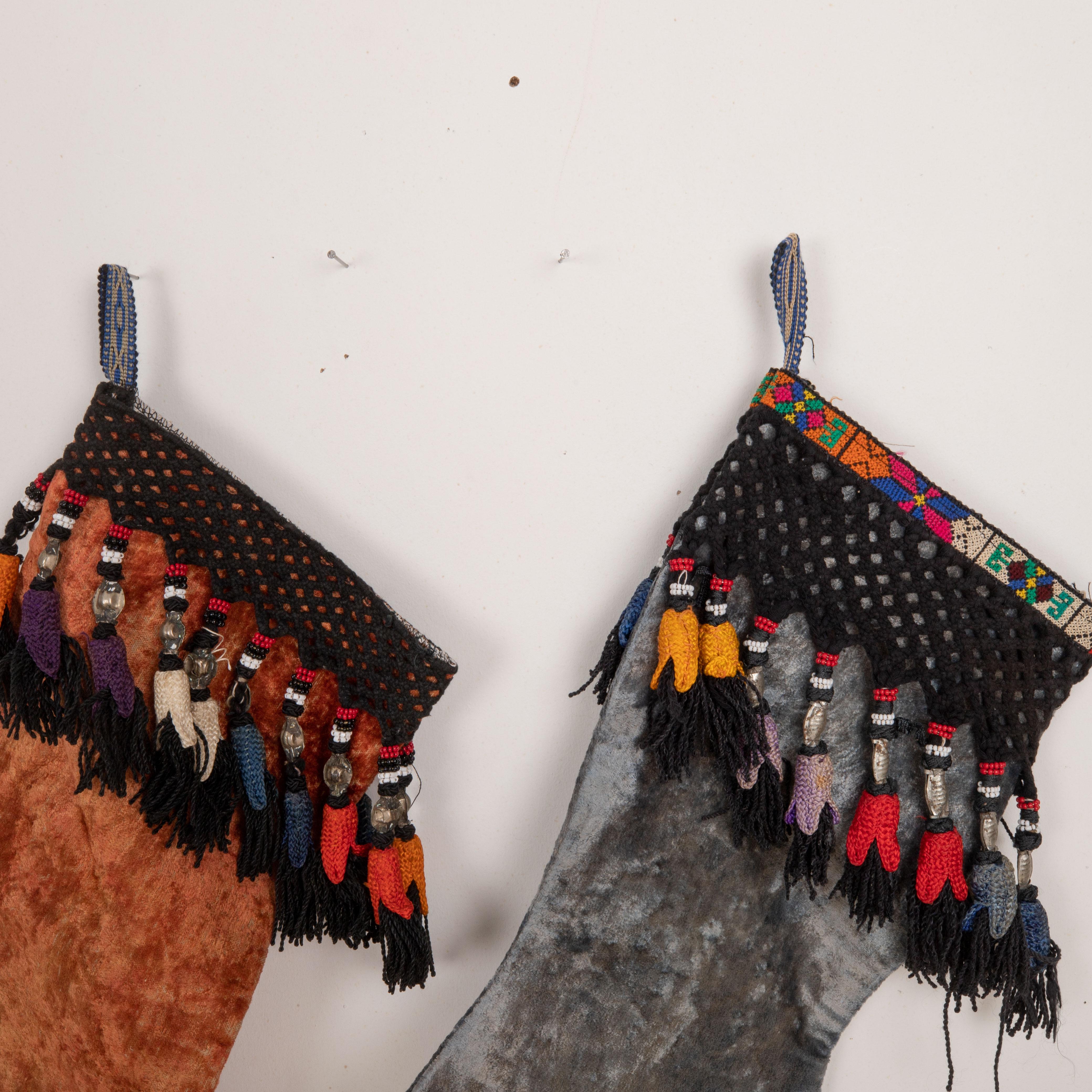 Double Sided Christmas Stockings Made from Vintage Uzbek Velvet Fragments For Sale 1
