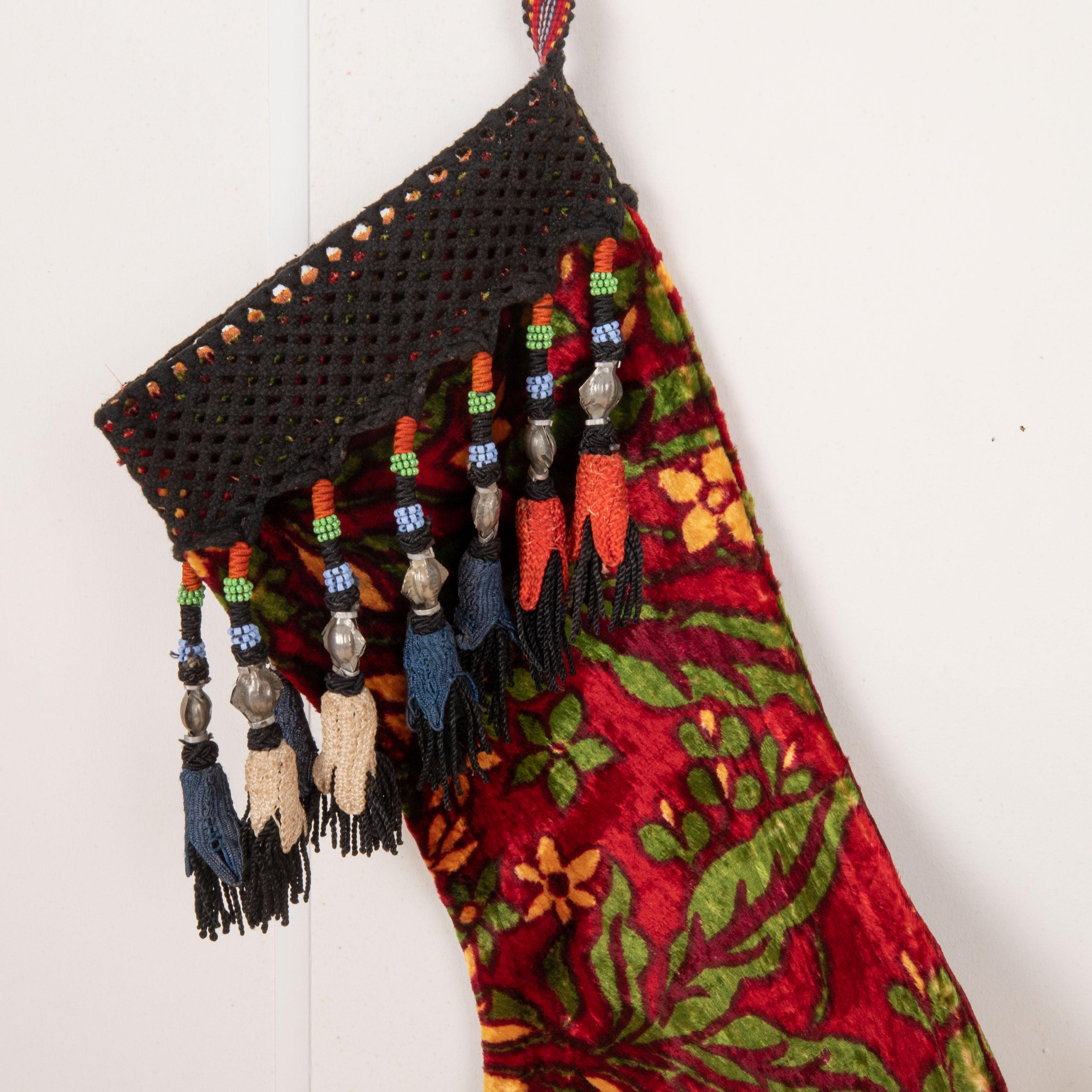 Silk Double Sided Christmas Stockings Made from Vintage Uzbek Velvet Fragments For Sale