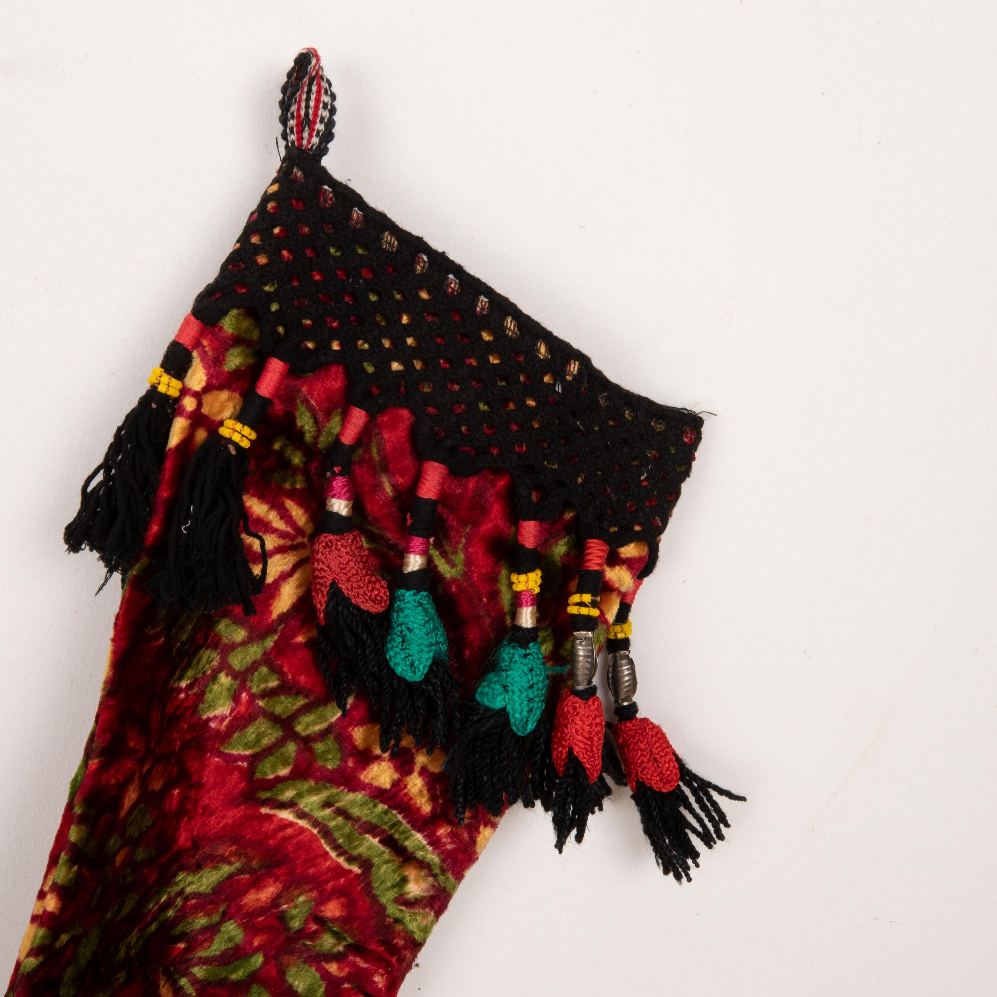 Double Sided Christmas Stockings Made from Vintage Uzbek Velvet Fragments For Sale 1