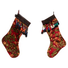 Doppelseitige Weihnachts Stockings aus altemzbekischem Samt mit Vintage-Fragmenten