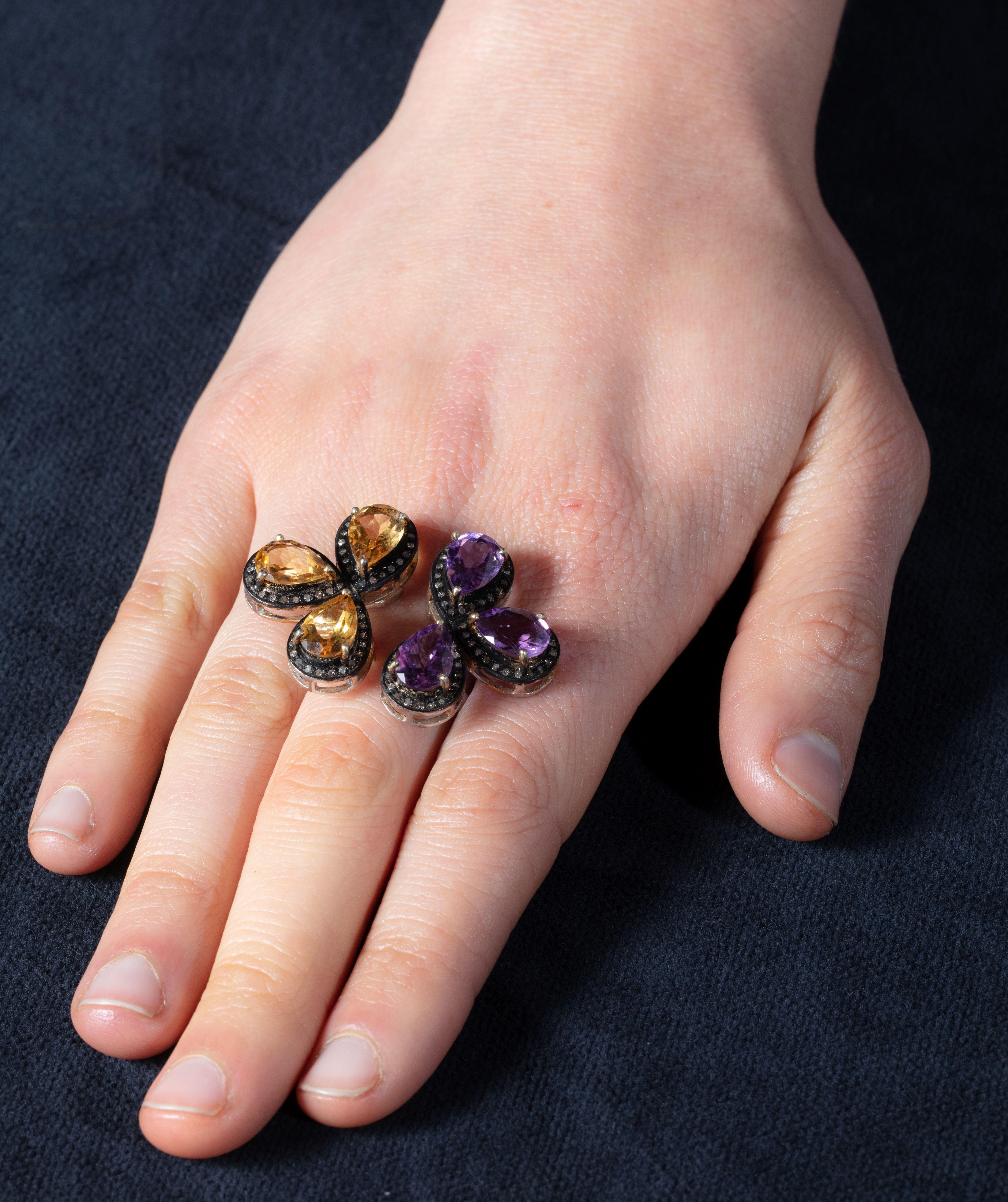 Double-Sided Citrine, Diamond and Amethyst Ring In Excellent Condition In Nantucket, MA