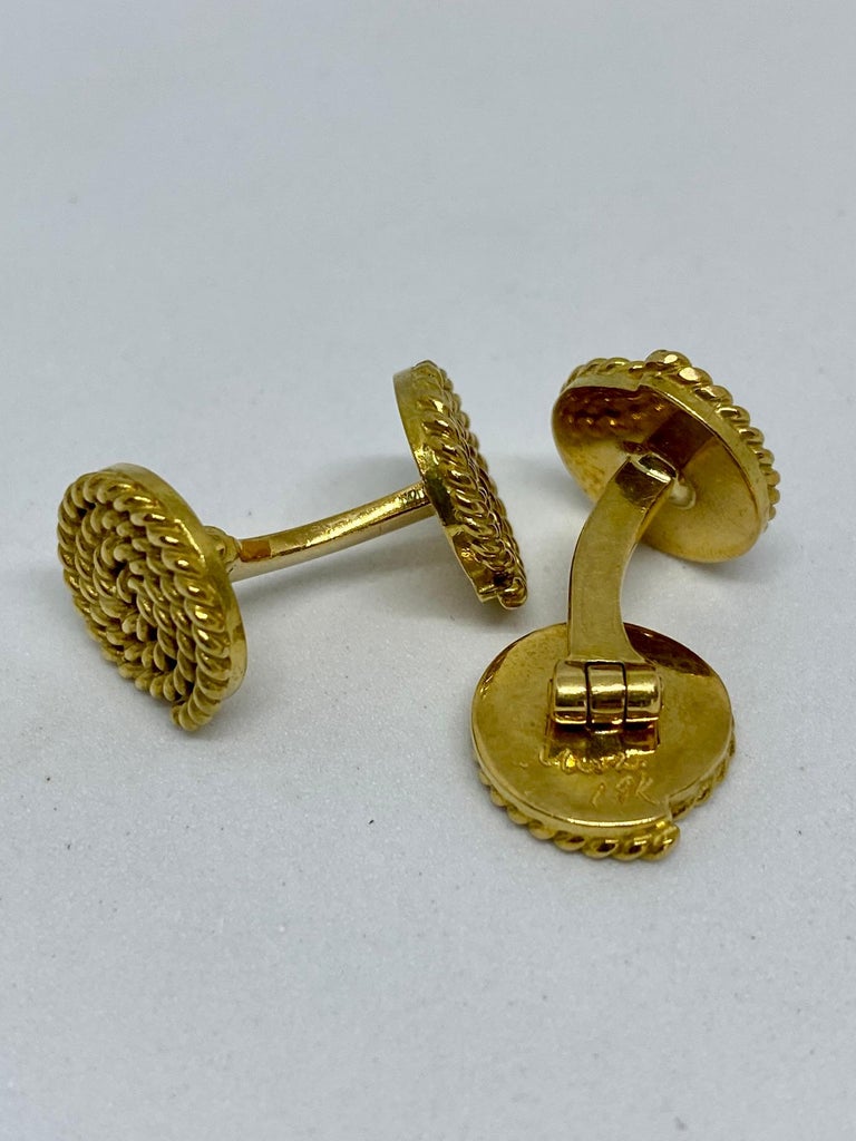 Contemporary Double-Sided Coiled Rope Cufflinks in 18K Yellow Gold by MISH New York For Sale