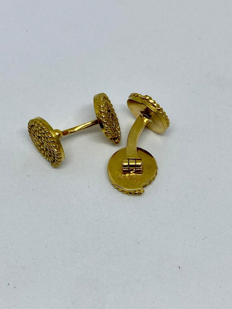 Women's or Men's Double-Sided Coiled Rope Cufflinks in 18K Yellow Gold by MISH New York For Sale