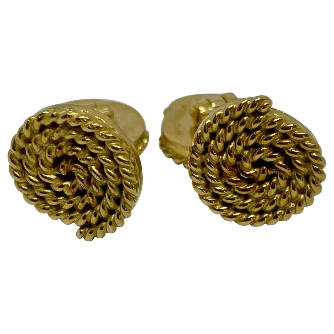 Double-Sided Coiled Rope Cufflinks in 18K Yellow Gold by MISH New York