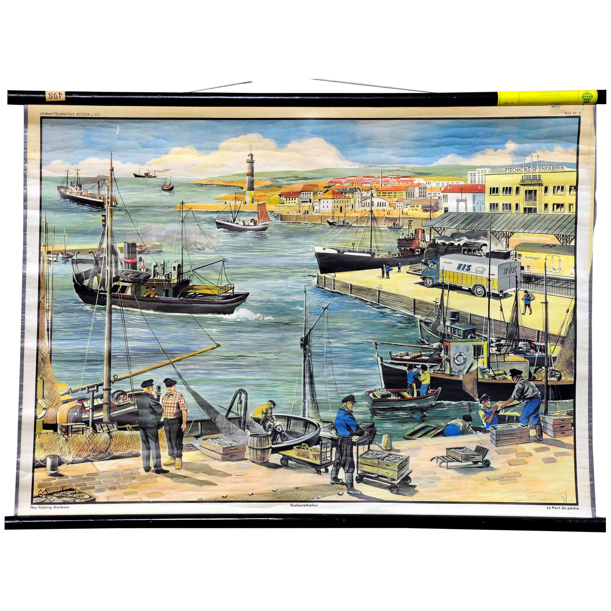 Doppelseitige Cottagecore-Wandtafel „Fischen Harbour Goods“ von Eisenbahn