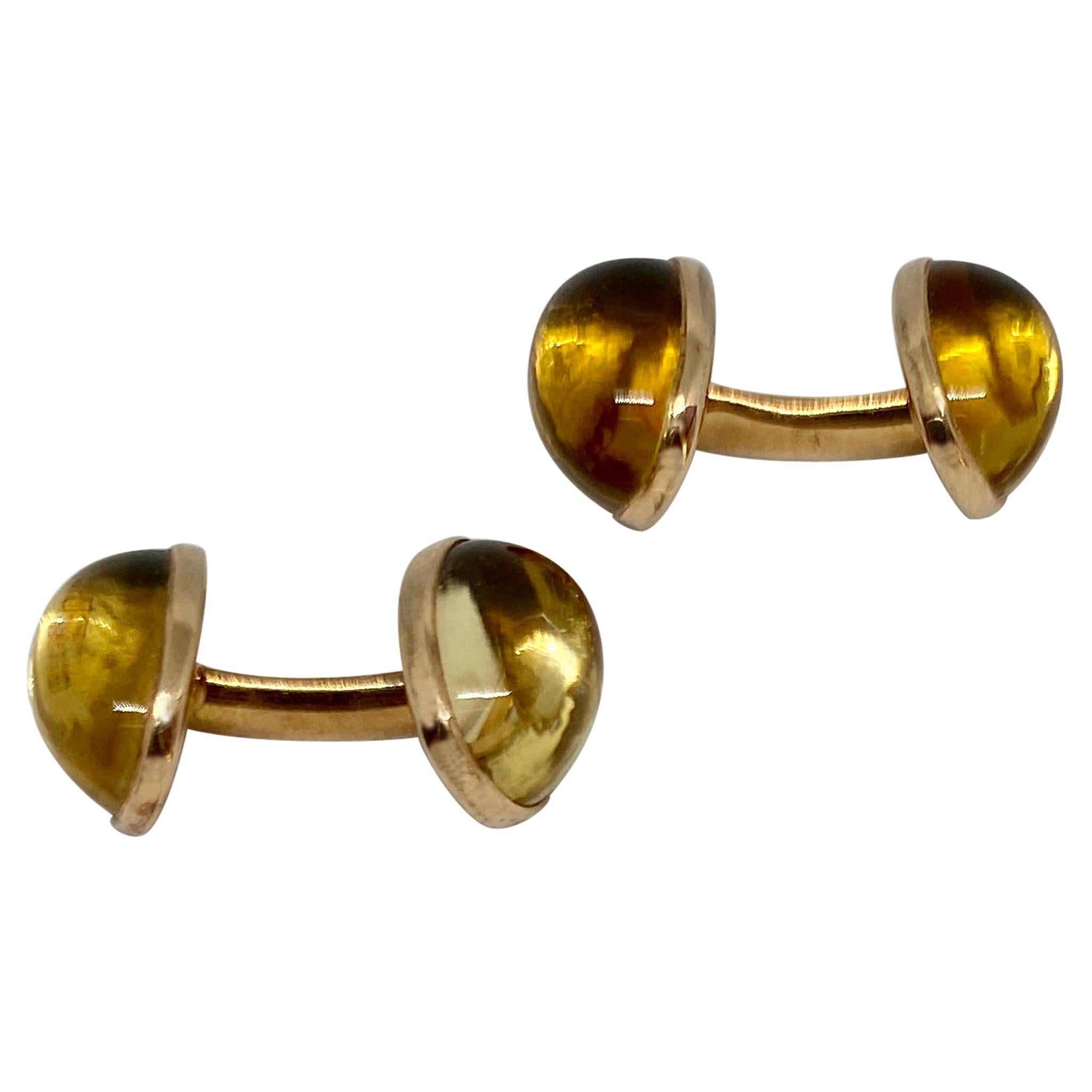 Double-Sided Cufflinks with Citrines Set in 14 Karat Yellow Gold by Riker Bros. For Sale